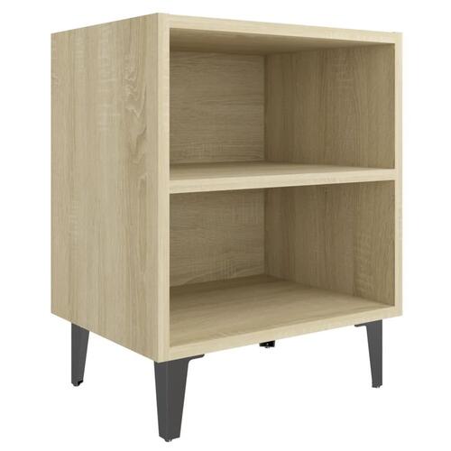 Sengebord med metalben 2 stk. 40x30x50 cm sonoma-eg