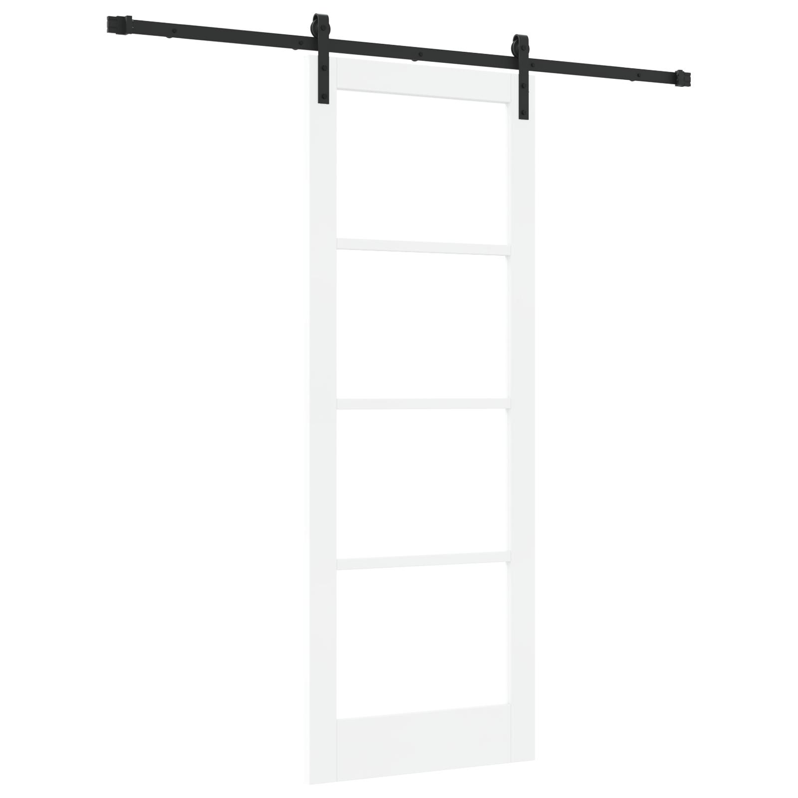 Glidende Dør med Hardware Sæt 'ORKDAL'Hvid Massivt Træ & Glas,  Indendørs Dør med Glas 'ORKDAL'Hvid 78x211x4 cm