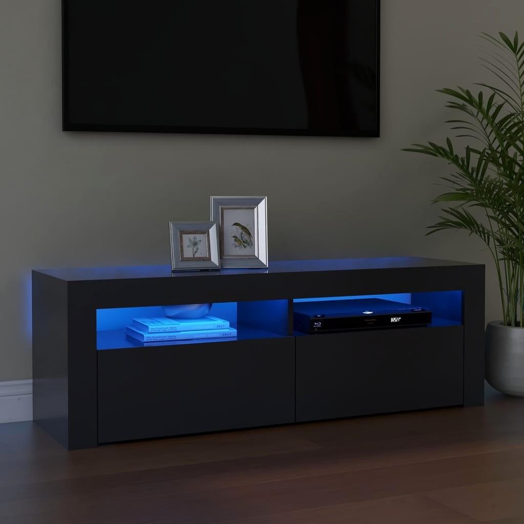 Tv-bord med LED-lys 120x35x40 cm grå