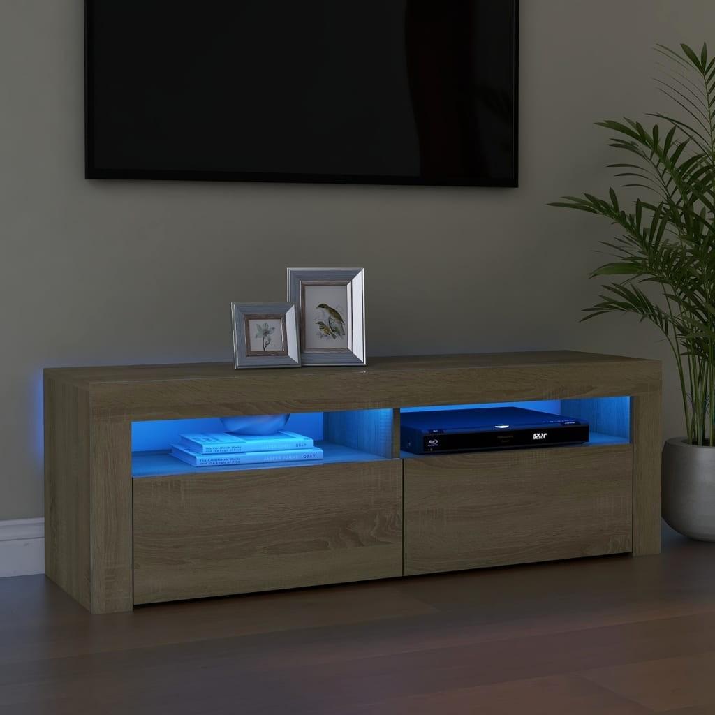 Tv-bord med LED-lys 120x35x40 cm sonoma-eg