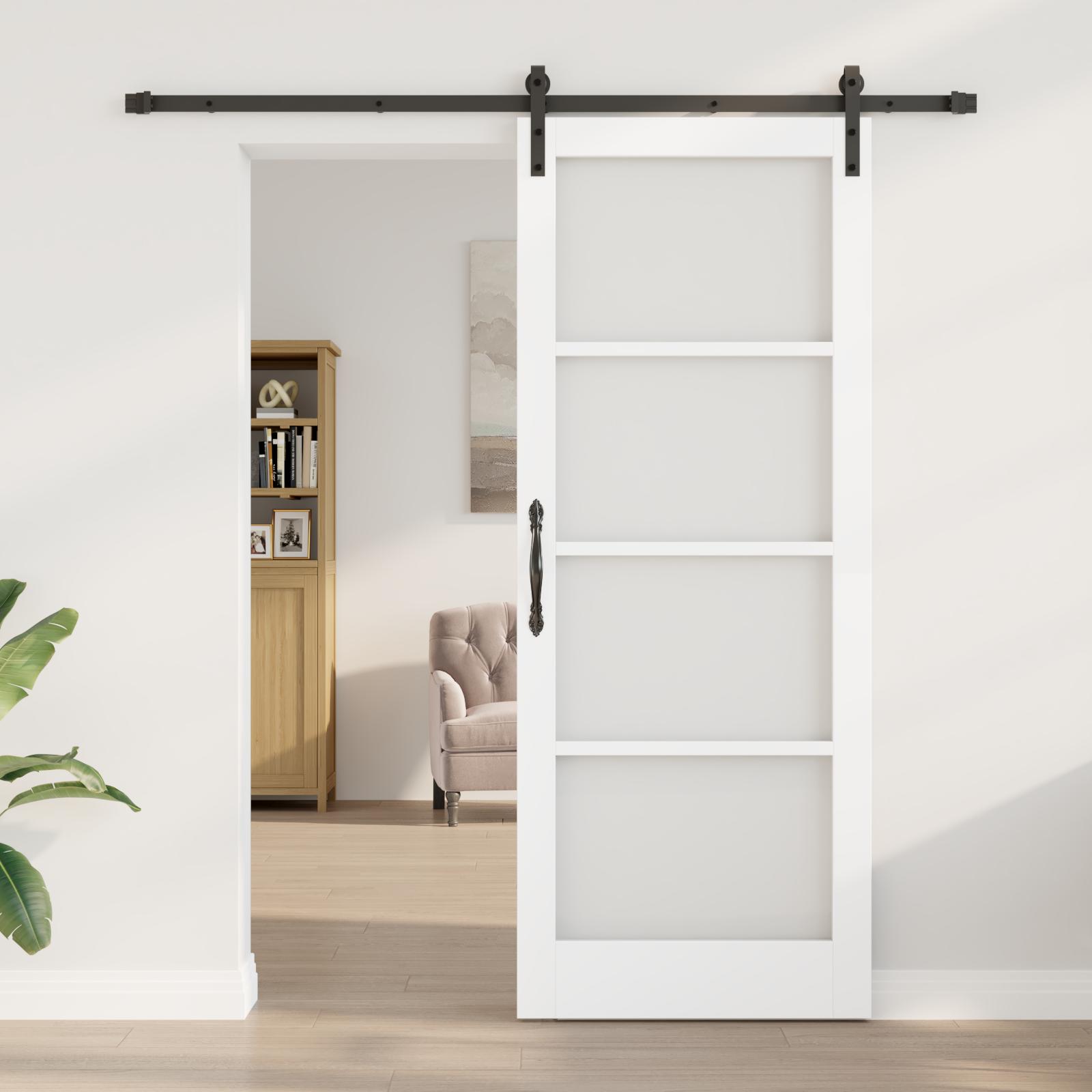 Skydedør ORKDAL - hvid/sort 83 × 211 cm i fyrretræ og glas billede