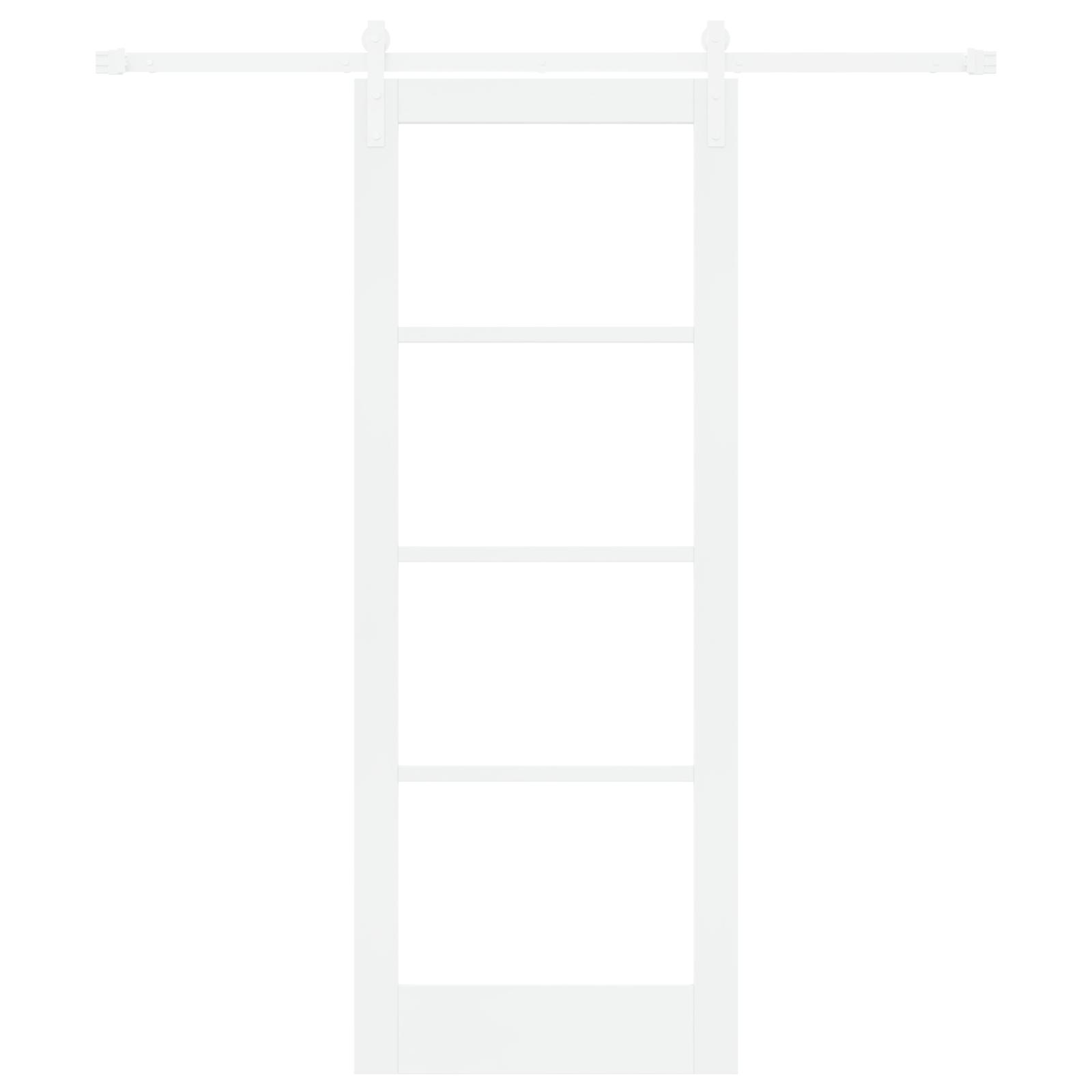 Glidende Dør med Hardware Sæt "ORKDAL" Hvid Massiv Træ & Glas,  Indvendig Dør med Glas "ORKDAL" Hvid 78x202x4 cm