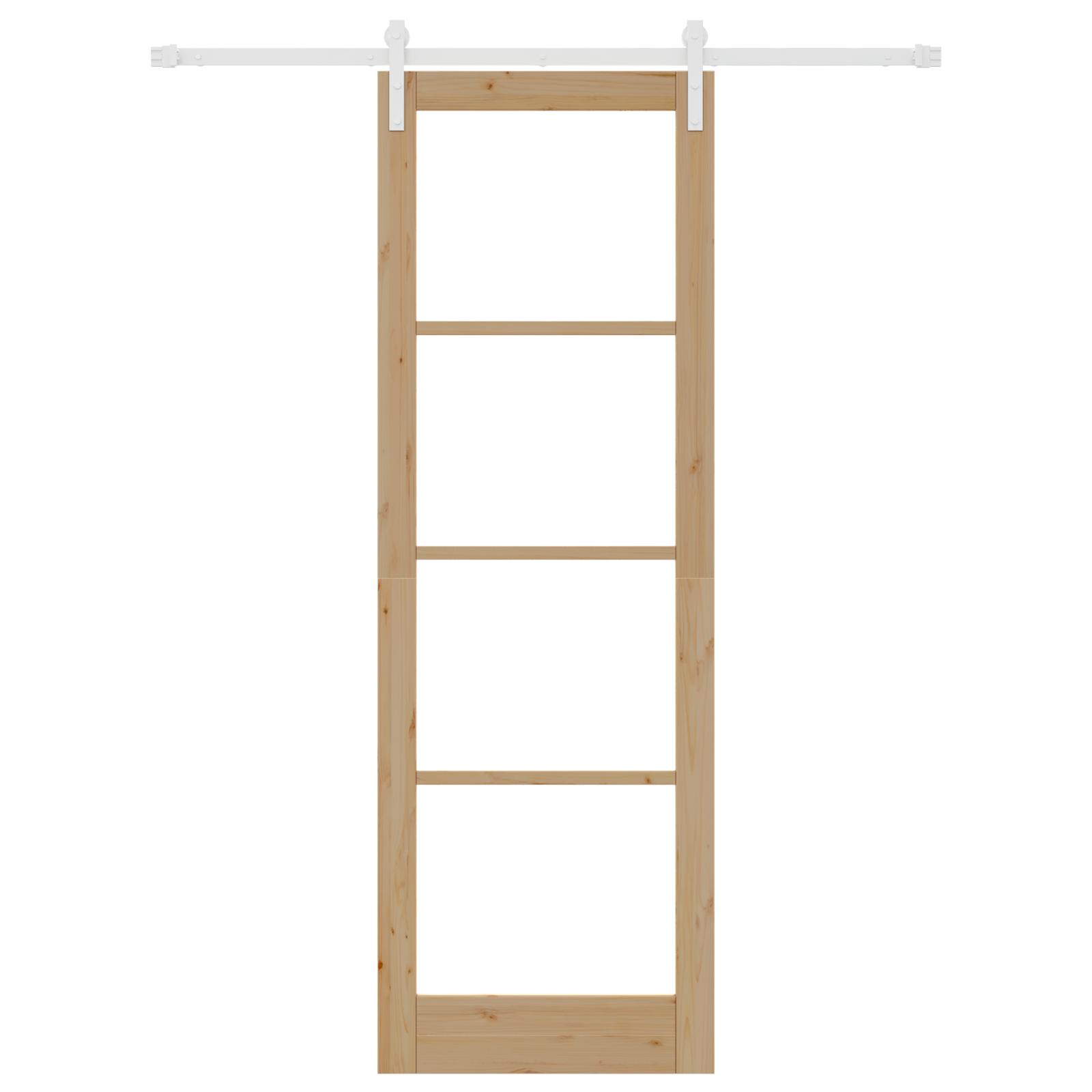 Glidende Dør med Hardware Sæt 'ORKDAL'Massiv Træ & Glas,  Indvendig Dør med Glas 'ORKDAL'78x232x4 cm Massiv Træ Fyrretræ