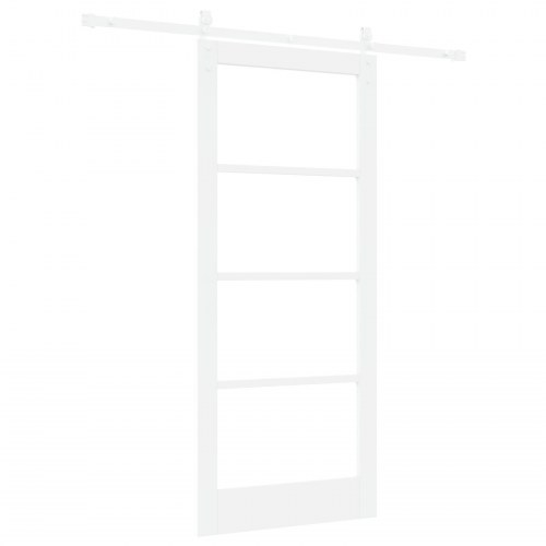 Glidende Dør med Hardware Sæt "ORKDAL" Hvid Massivt Træ & Glas, Indendørs Dør med Glas "ORKDAL" Hvid 86x198.5x4 cm