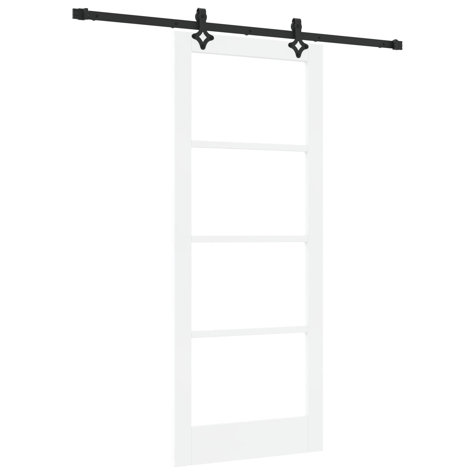 Skydedør med Hardware Sæt 'ORKDAL'Hvid Solid Træ & Glas,  Indvendig Dør med Glas 'ORKDAL'Hvid 83x202x4 cm