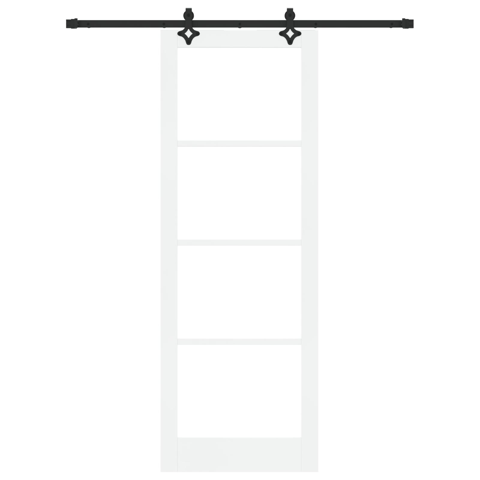 Skydedør med Hardware Sæt "ORKDAL" Hvid Massivt Træ & Glas,  Indendørs Dør med Glas "ORKDAL" Hvid 83x232x4 cm