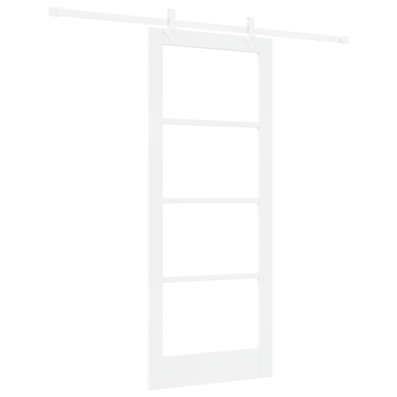 Skydedør med hardware sæt Hvid 83x202 cm Massiv fyrretræ,  indvendig dør med glas 'ORKDAL'Hvid 83x202x4 cm