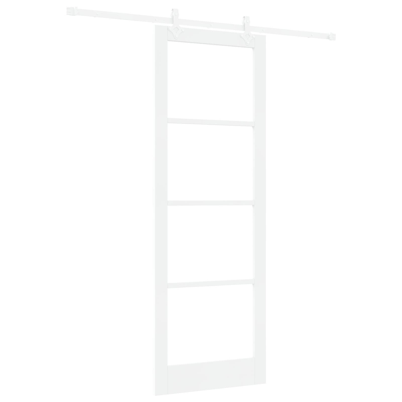 Skydedør med hardware sæt Hvid 83x232 cm Massivt træ fyr,  indvendig dør med glas 'ORKDAL'Hvid 83x232x4 cm