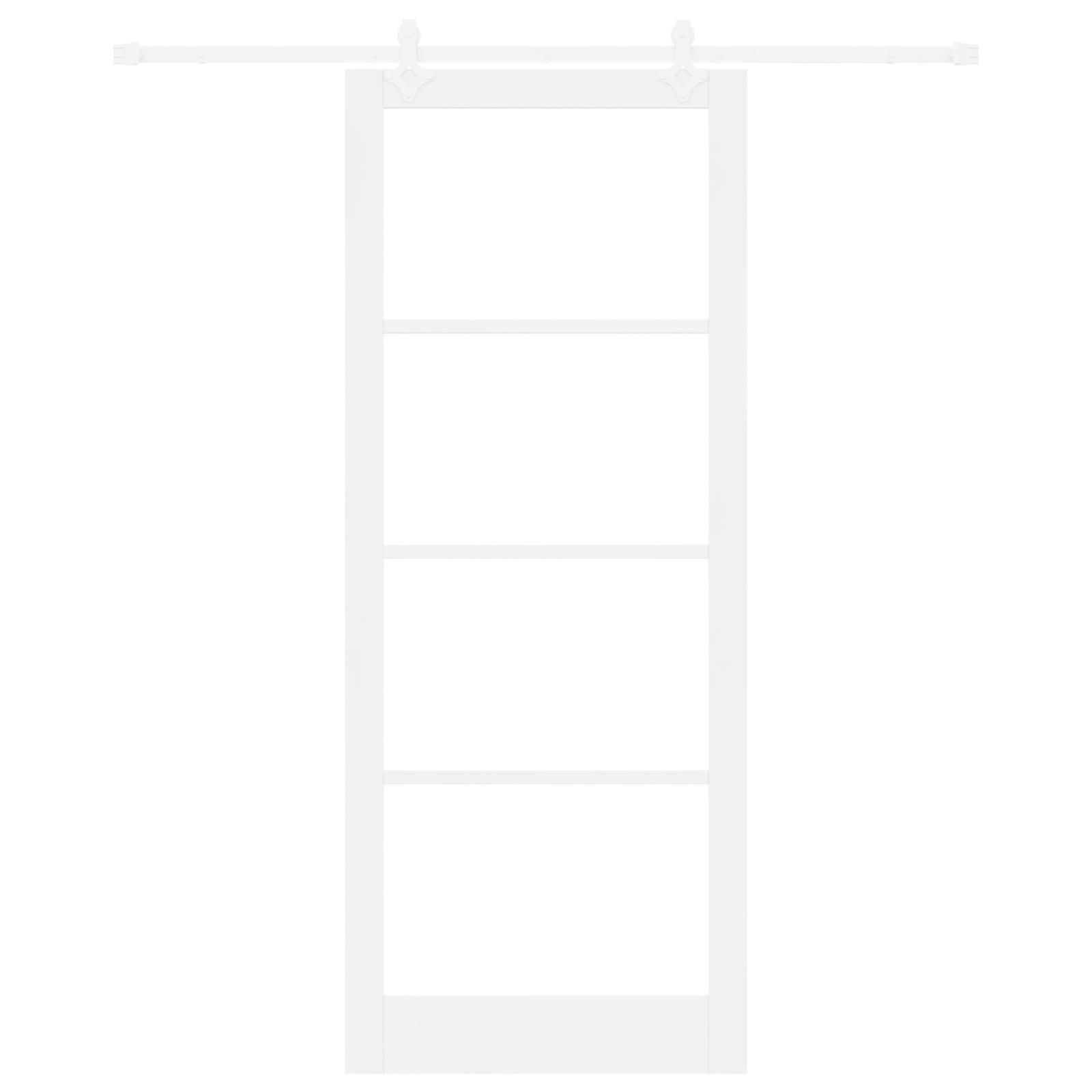 Glidende dør med hardware sæt Hvid 93x232 cm Massivt træ fyrretræ, indvendig dør med glas 'ORKDAL'Hvid 93x232x4 cm