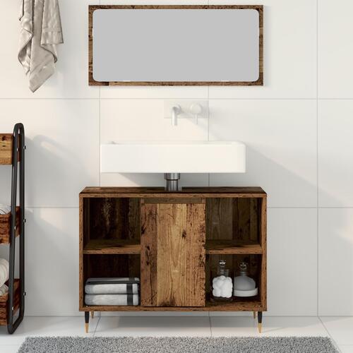 Rustik Badeværelse Toiletbord Gamle Træ Massivt Træ Medium