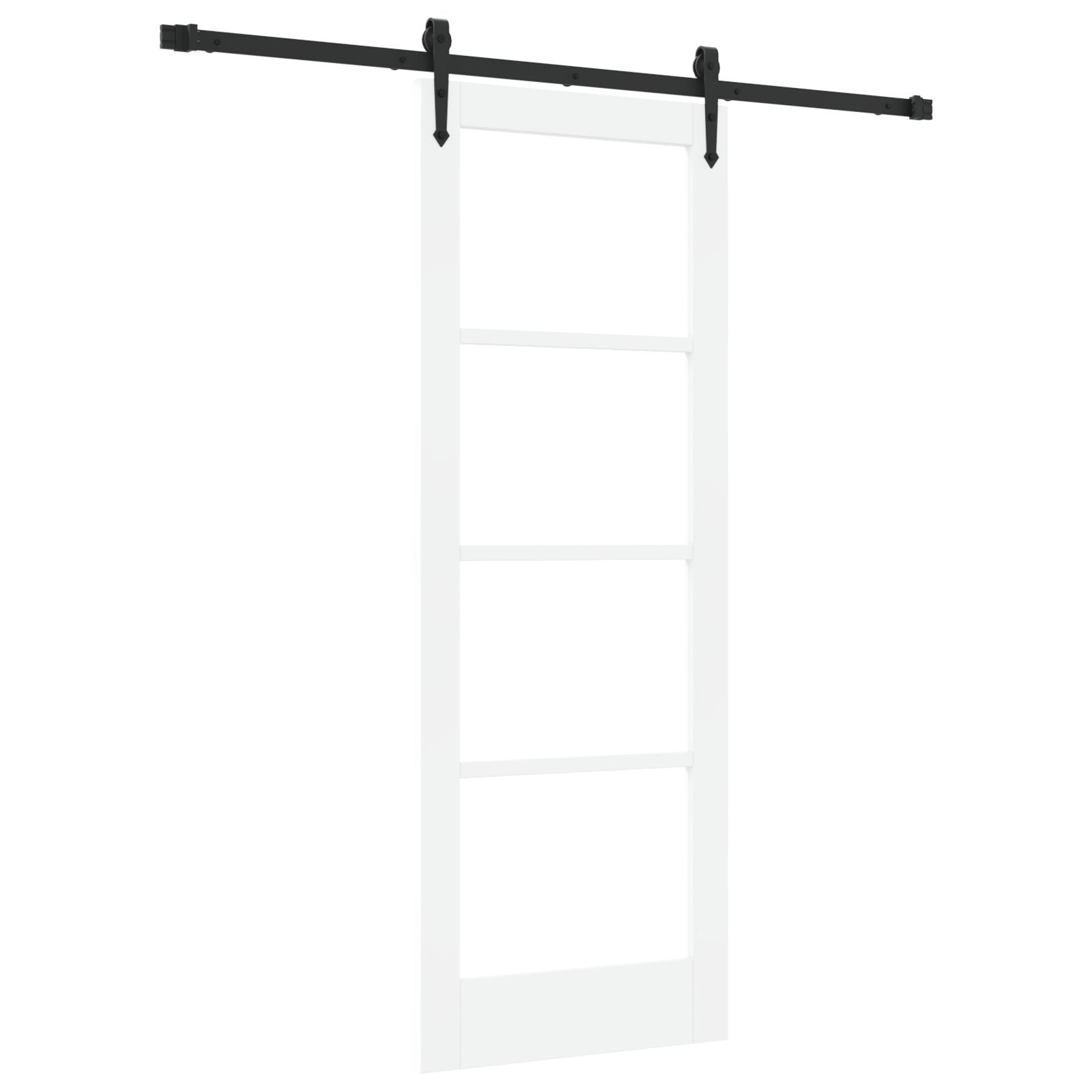 Glidende Dør med Hardware Sæt Hvid 73.5x198.5 cm Massivt Fyrretræ,  Indvendig Dør med Glas 'ORKDAL'Hvid 73.5x198.5x4 cm