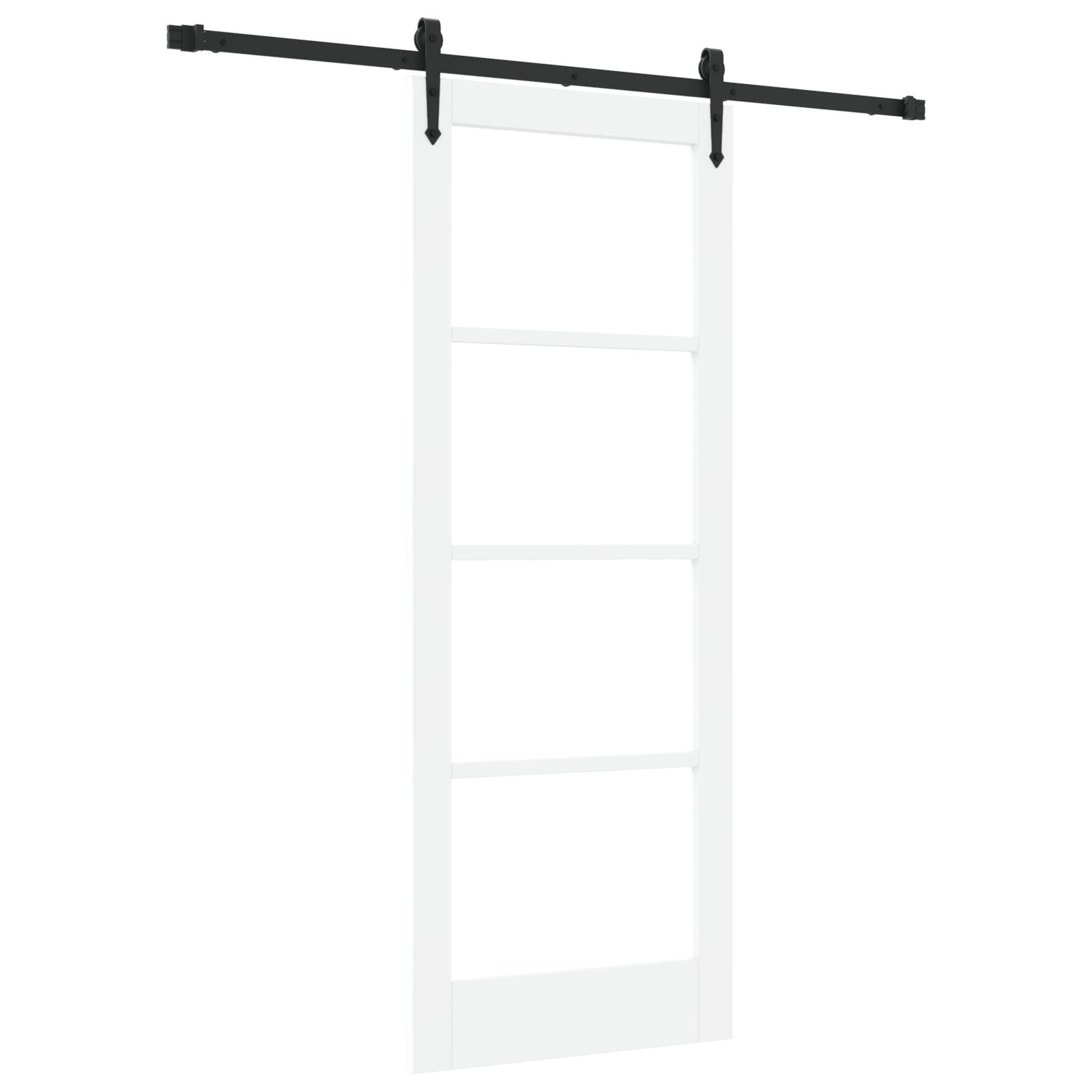 Glidende Dør med Hardware Sæt Hvid 78x202 cm Solid Træ Fyr,  Indvendig Dør med Glas 'ORKDAL'Hvid 78x202x4 cm