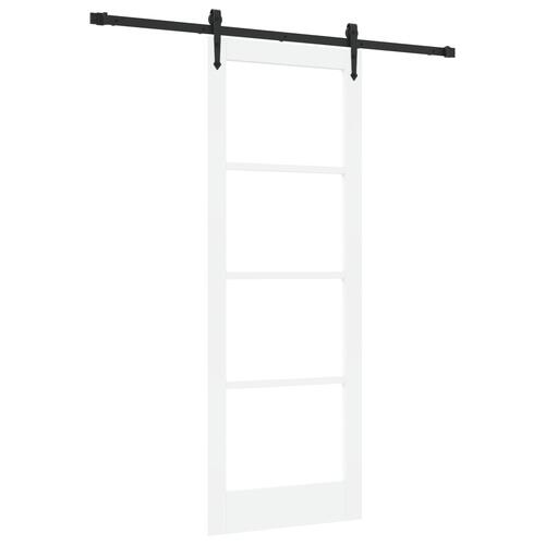 Skydedør med hardware sæt Hvid 78x211 cm Massivt fyrretræ, Indvendig dør med glas 'ORKDAL'Hvid 78x211x4 cm