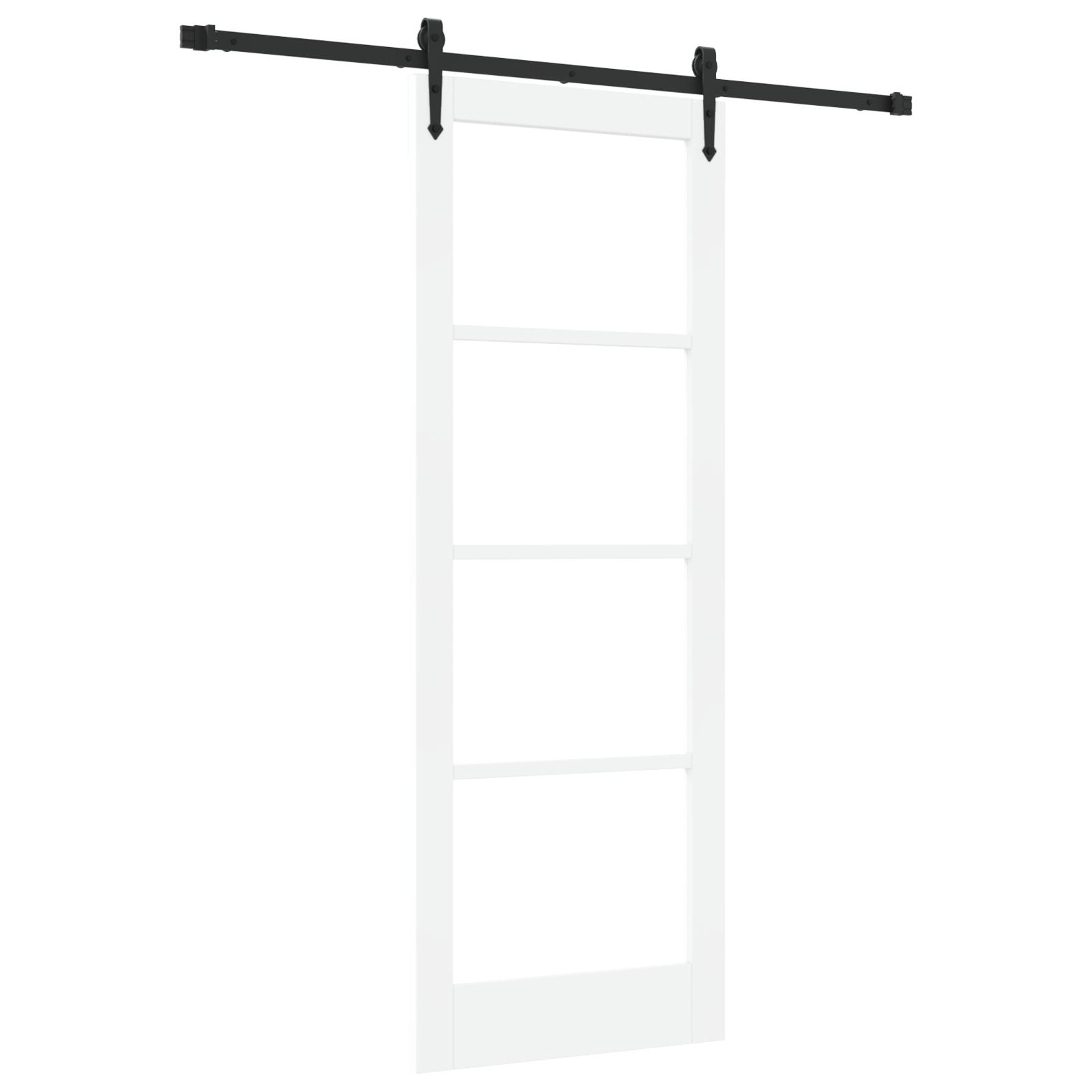 Skydedør med hardware sæt Hvid 78x211 cm Massivt fyrretræ, Indvendig dør med glas 'ORKDAL'Hvid 78x211x4 cm
