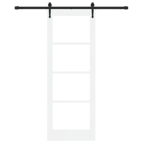 Skydedør med hardware sæt Hvid 78x211 cm Massivt fyrretræ, Indvendig dør med glas 'ORKDAL'Hvid 78x211x4 cm