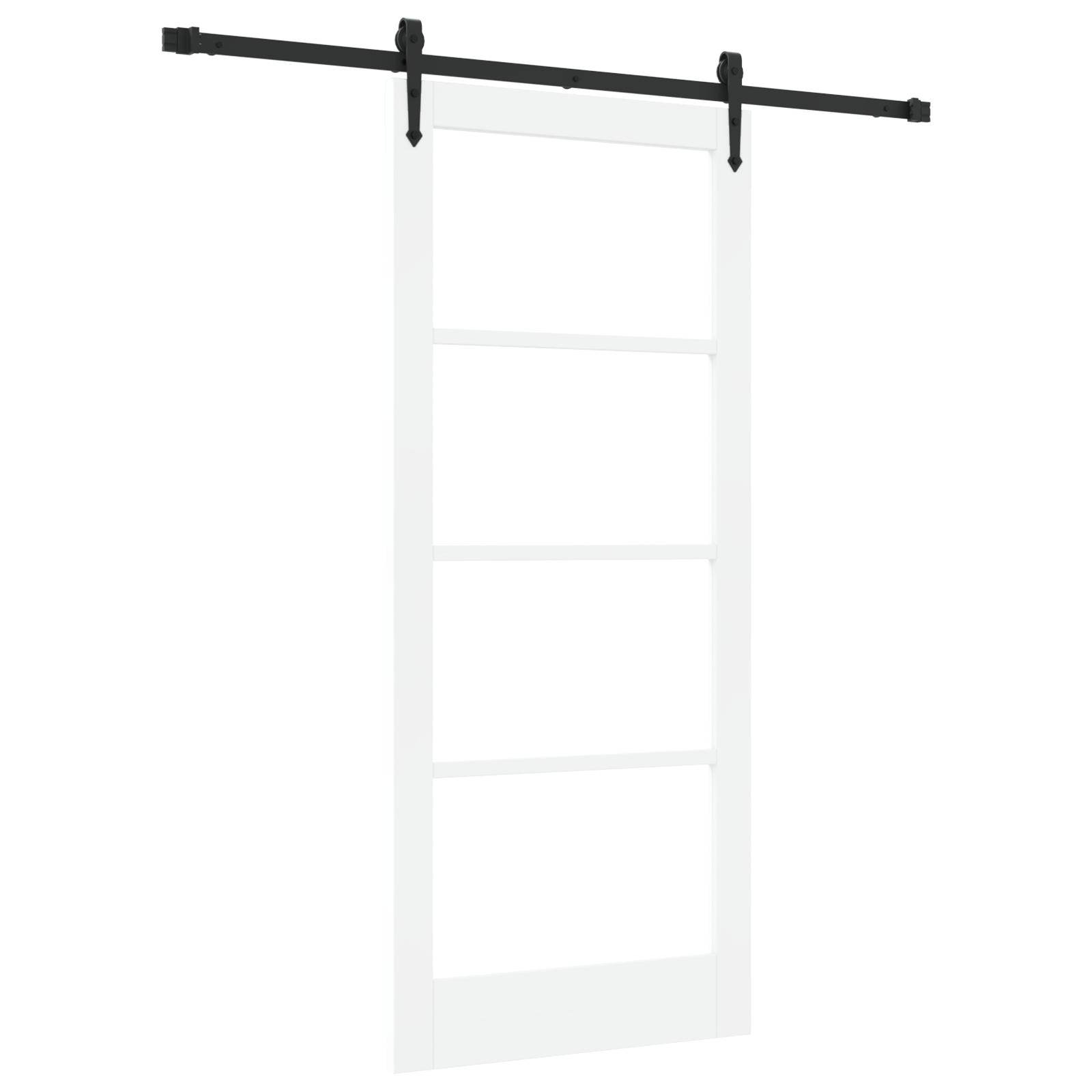 Skydedør med Hardware Sæt Hvid 86x198.5 cm Massiv Træ Fur,  Indvendig Dør med Glas 'ORKDAL'Hvid 86x198.5x4 cm