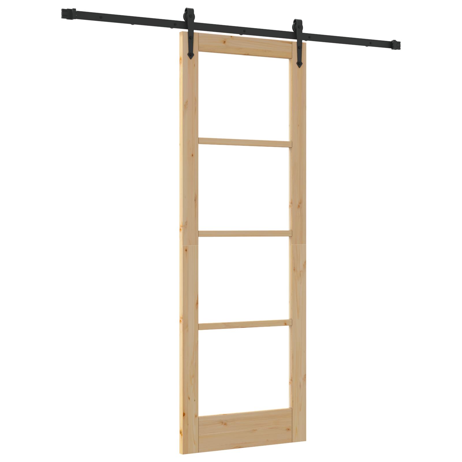 Glidende Dør med Hardware Sæt 73,5x211 cm Solid Træ Fyrretræ,  Indvendig Dør med Glas 'ORKDAL'73,5x211x4 cm Solid Træ Fyrretræ