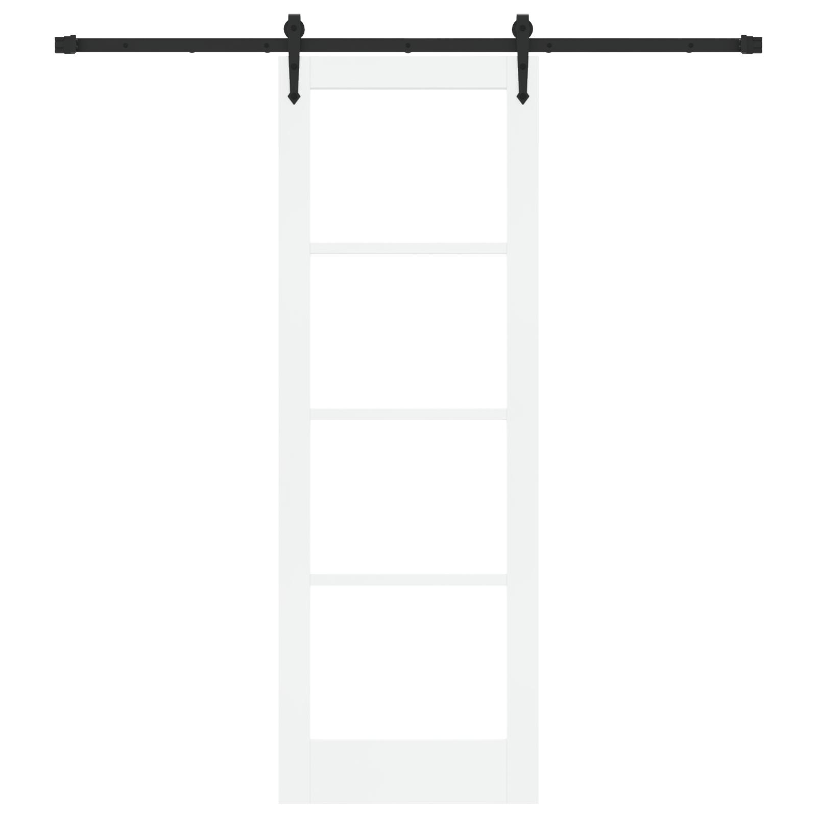 Skydedør med Beslagsæt Hvid 73,5x211 cm Massivt Fyrretræ,  Indvendig Dør med Glas 'ORKDAL'Hvid 73,5x211x4 cm