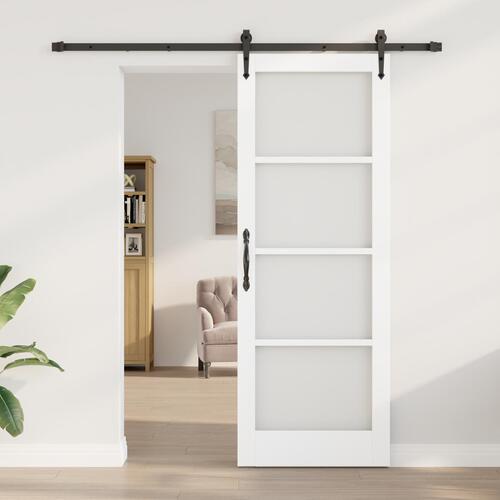 Skydedør med hardware sæt Hvid 78x211 cm Massivt Fyrretræ, Indvendig dør med glas 'ORKDAL'Hvid 78x211x4 cm