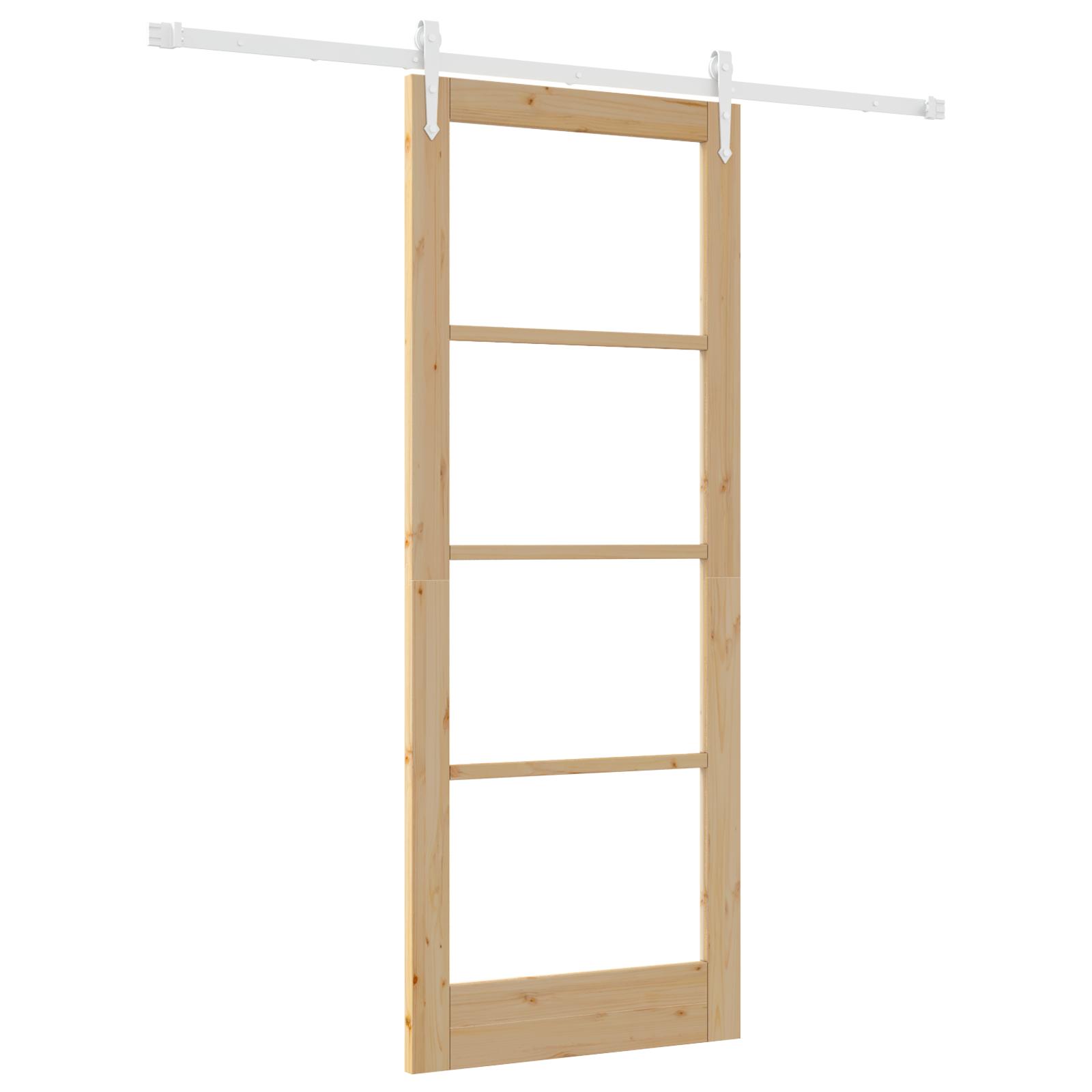 Glidedør med hardware sæt 83x211 cm Massivt træ fyrretræ,  Indvendig dør med glas 'ORKDAL'83x211x4 cm Massivt træ fyrretræ