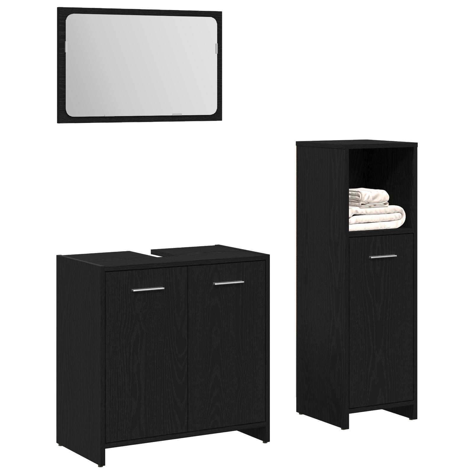 Bathroom Furniture Set Med Dør 3 Dele Sort Eg 60 X 33 X 60 Cm