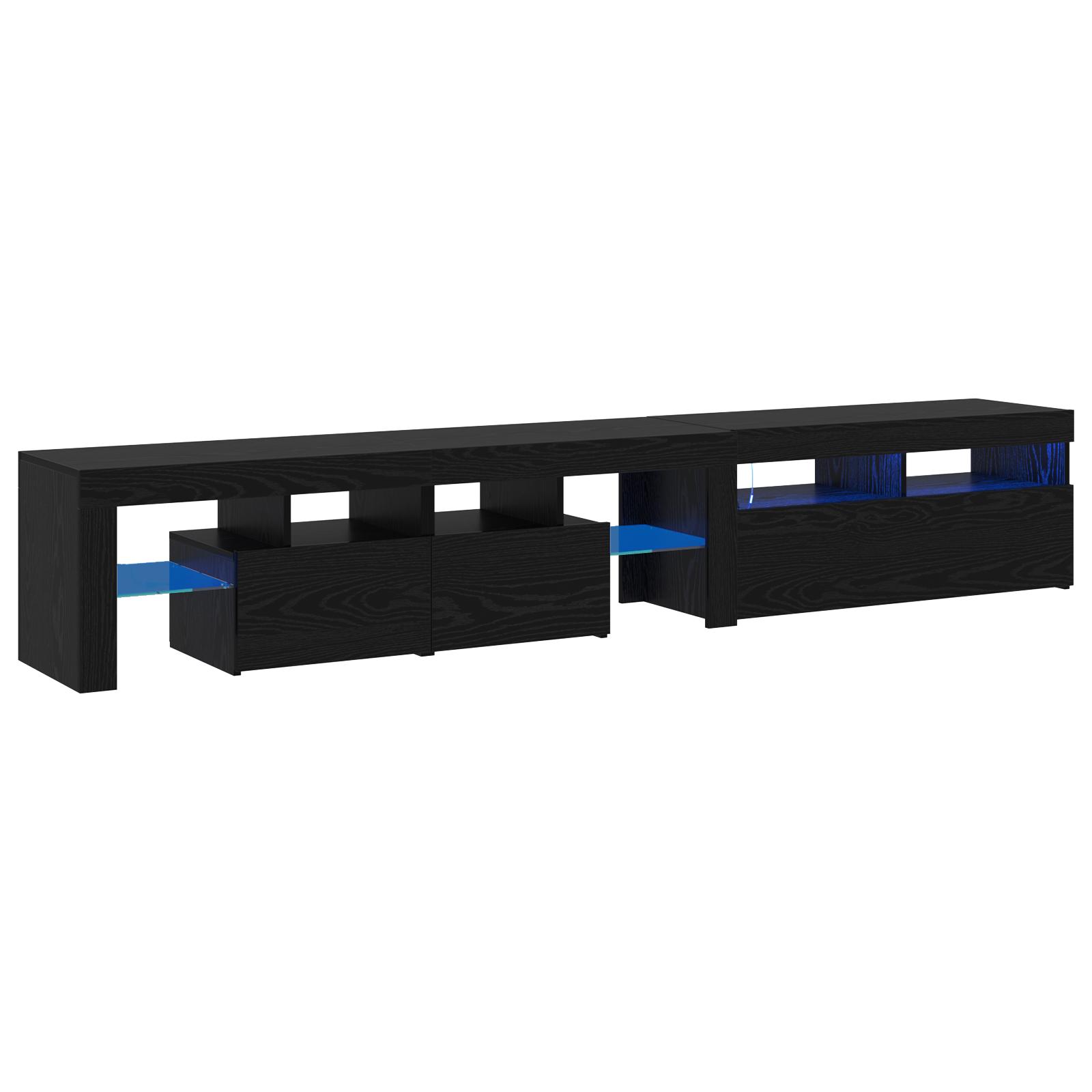 TV Skabe 2 stk med LED Lygter Sort Eg Konstrueret Træ,  TV Stand med LED Lygter - Sort Eg, 90x35x40 cm, lavet af konstrueret træ