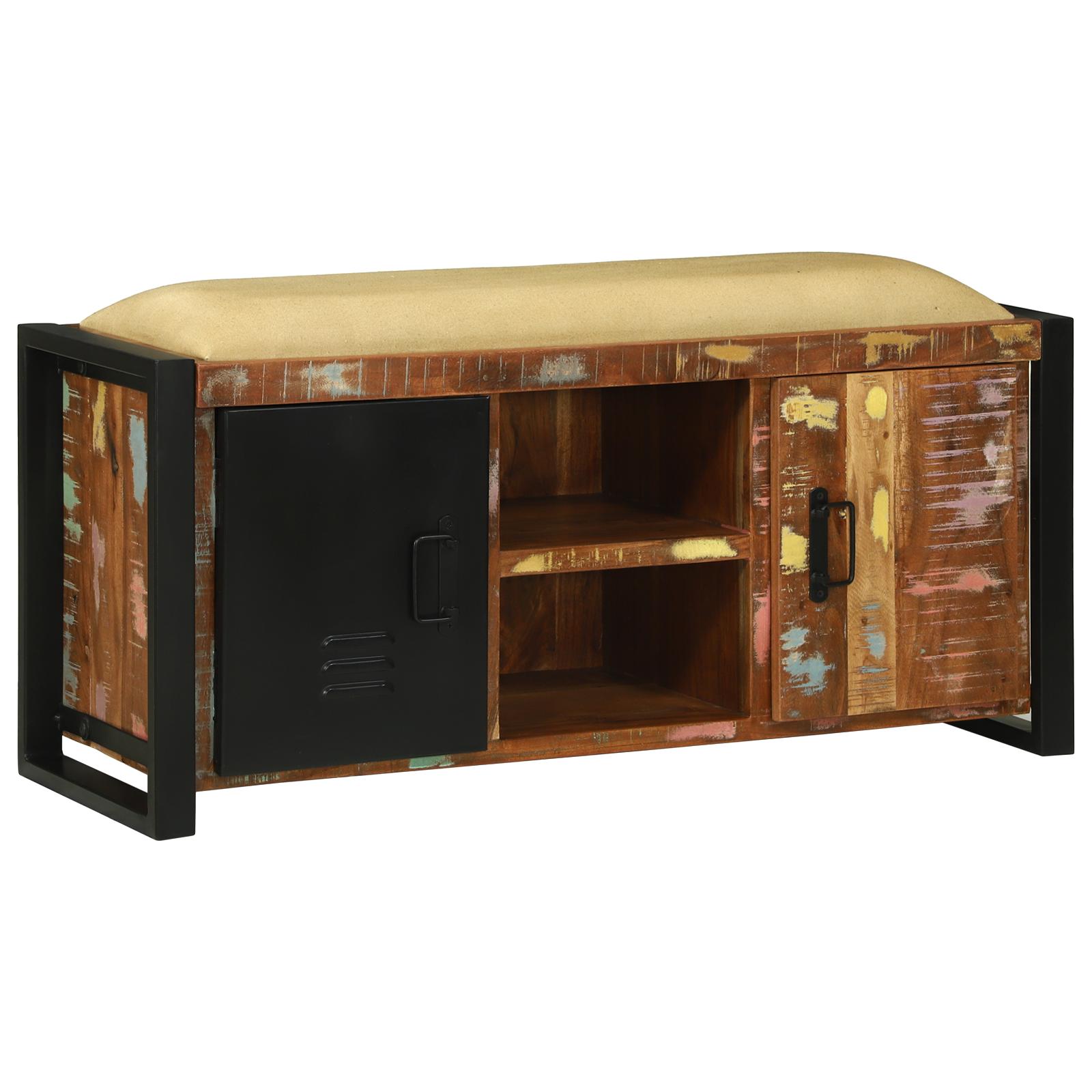 Bænk cabinet Flerfarvet 100x35x50 cm Solidt træ Genbrugstræ billede