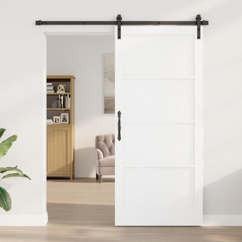 Glidende Dør med Hardware Sæt Hvid 93x211 cm Massivt Træ Fyr, Indvendig Dør 'ORKDAL'Hvid 93x211x4 cm Massivt Træ Fyr