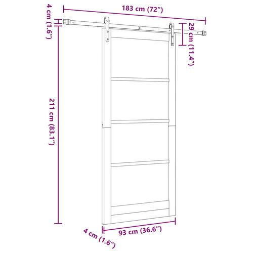 Glidende Dør med Hardware Sæt Hvid 93x211 cm Massivt Træ Fyr, Indvendig Dør 'ORKDAL'Hvid 93x211x4 cm Massivt Træ Fyr