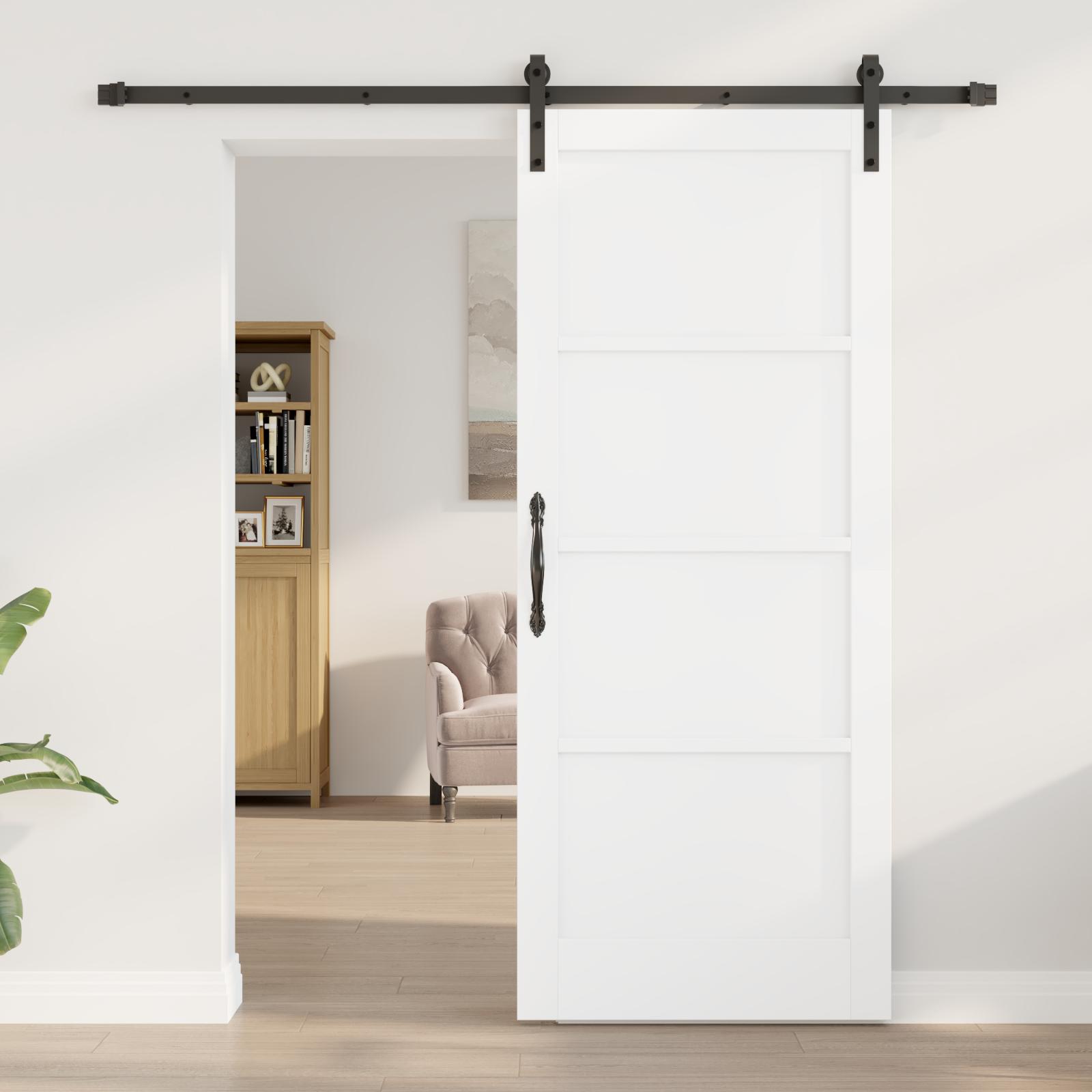 Glidende Dør med Hardware Sæt Hvid 83x202 cm Massivt Træ Fyr,  Inden dør 'ORKDAL'Hvid 83x202x4 cm Massivt Træ Fyr