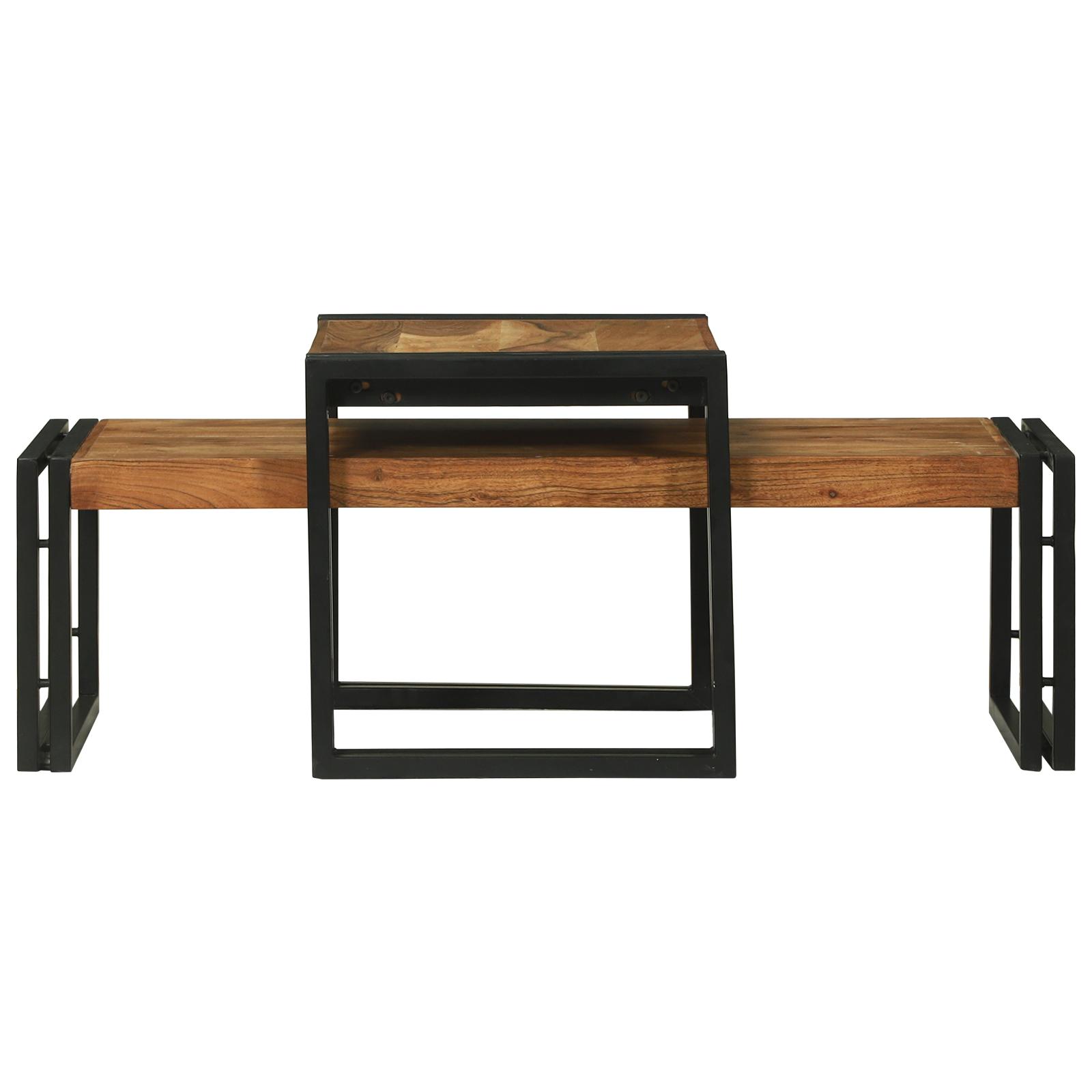 2 Stykker Sofabord Sæt Solidt Træ Akacie