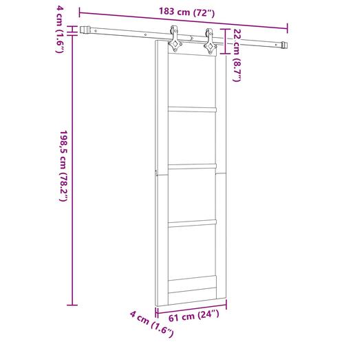 Glidende dør med hardware sæt hvid 61x198.5 cm solid fyrretræ, indvendig dør 'ORKDAL'hvid 61x198.5x4 cm solid fyrretræ