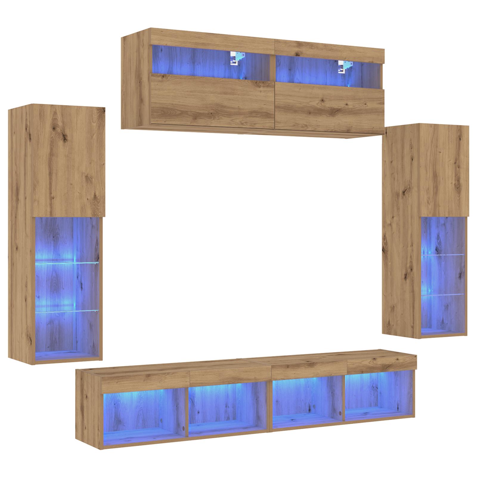 TV Vægskabe med LED Lys 2 stk Artisan Egetræ 80x30x30 cm,  TV Vægskabe med LED Lys 2 stk Artisan Egetræ 60x30x40 cm