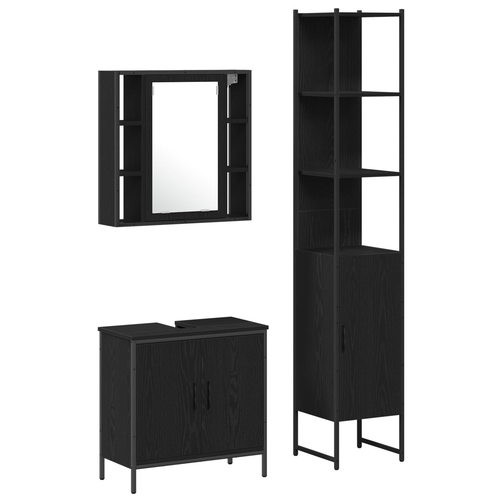 Badeværelsesskab sort egetræ 60x30x60 cm konstrueret træ,  Badeværelsesskab sort egetræ 33x33x185.5 cm konstrueret træ