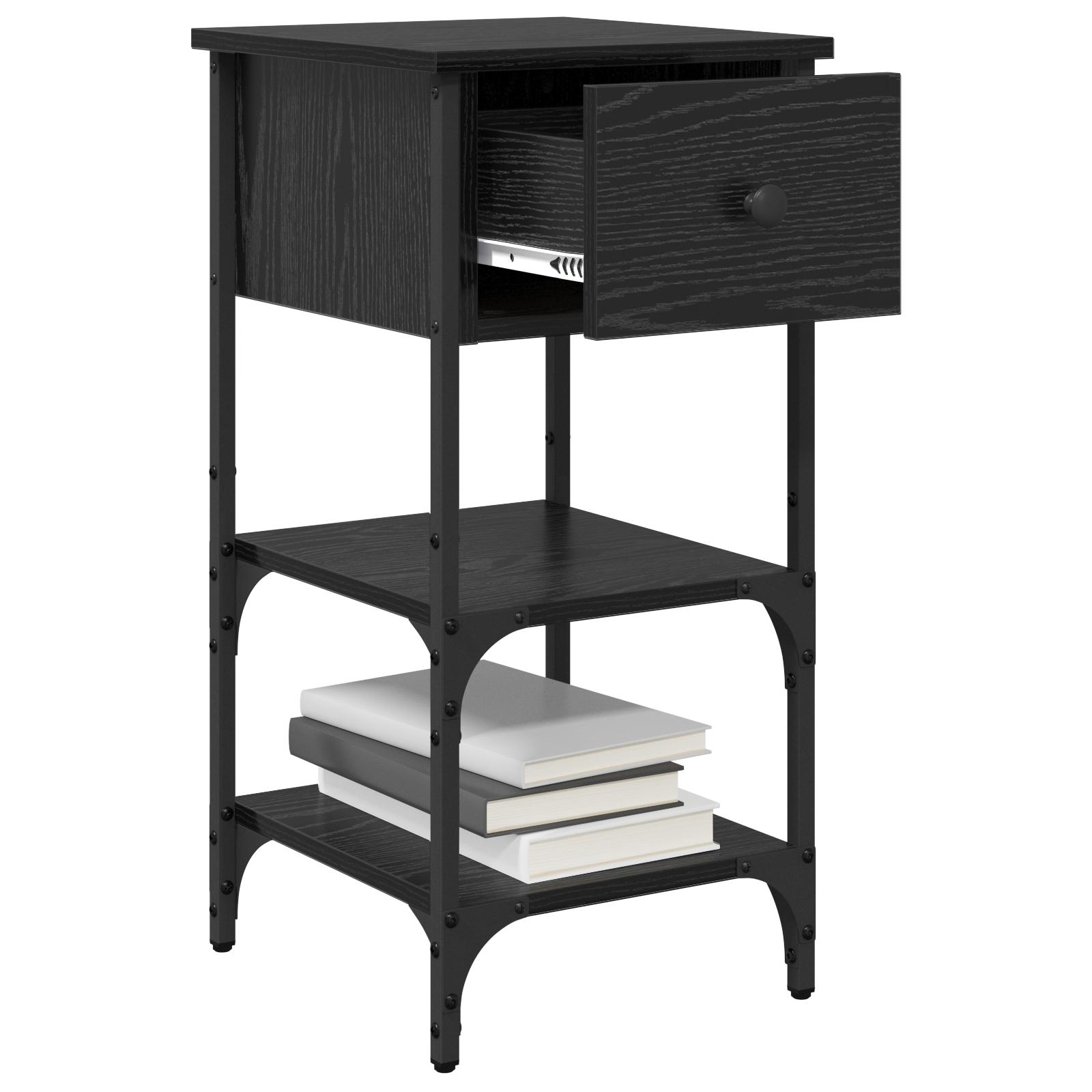 Sengebord Sort Egetræ 34x36x70 cm Konstrueret Træ