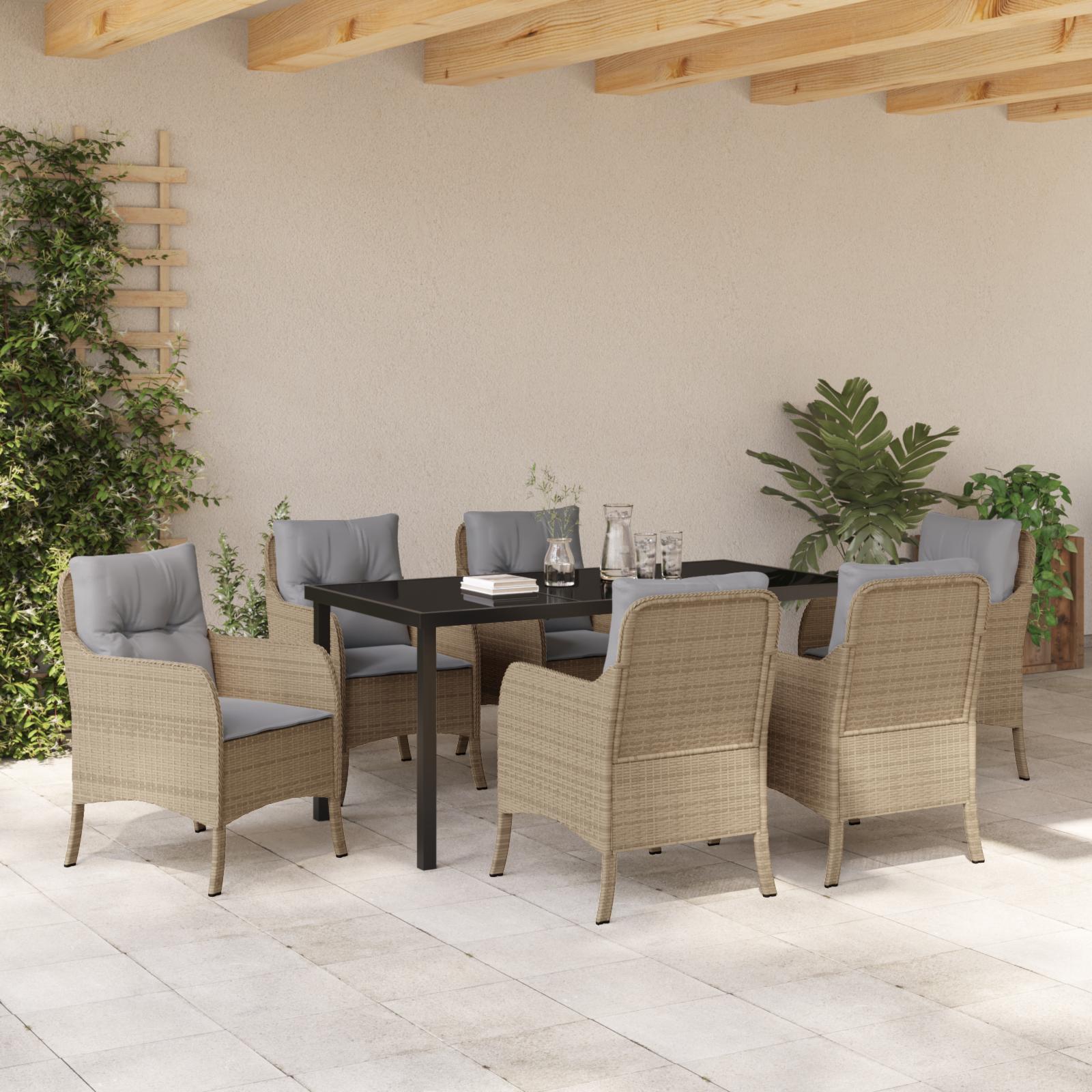 Have Spisebordssæt med pude 7 stk Beige Poly rattan billede