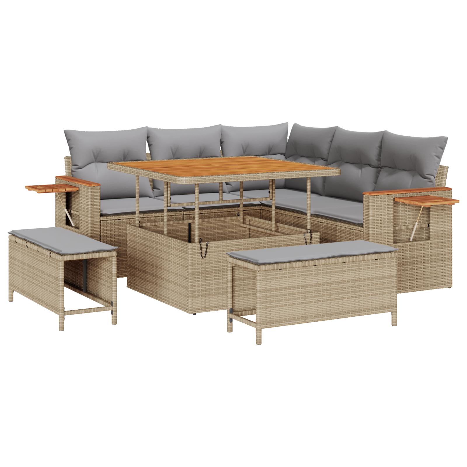 Havesofa Sæt med pude 8 stk beige og lysegrå billede