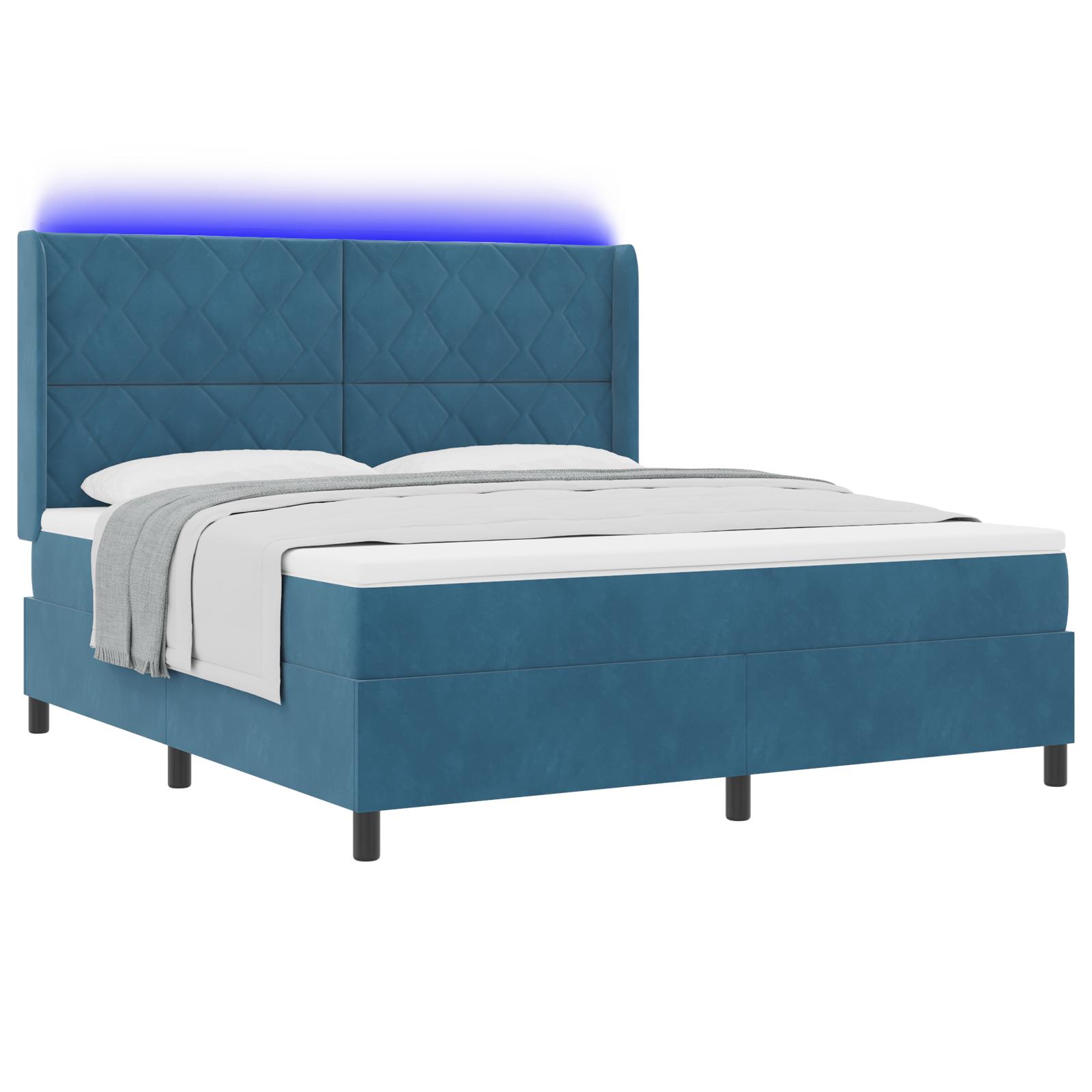 LED boxspring seng med madras Geometrisk Blå 180 x 200 cm Fløjl billede
