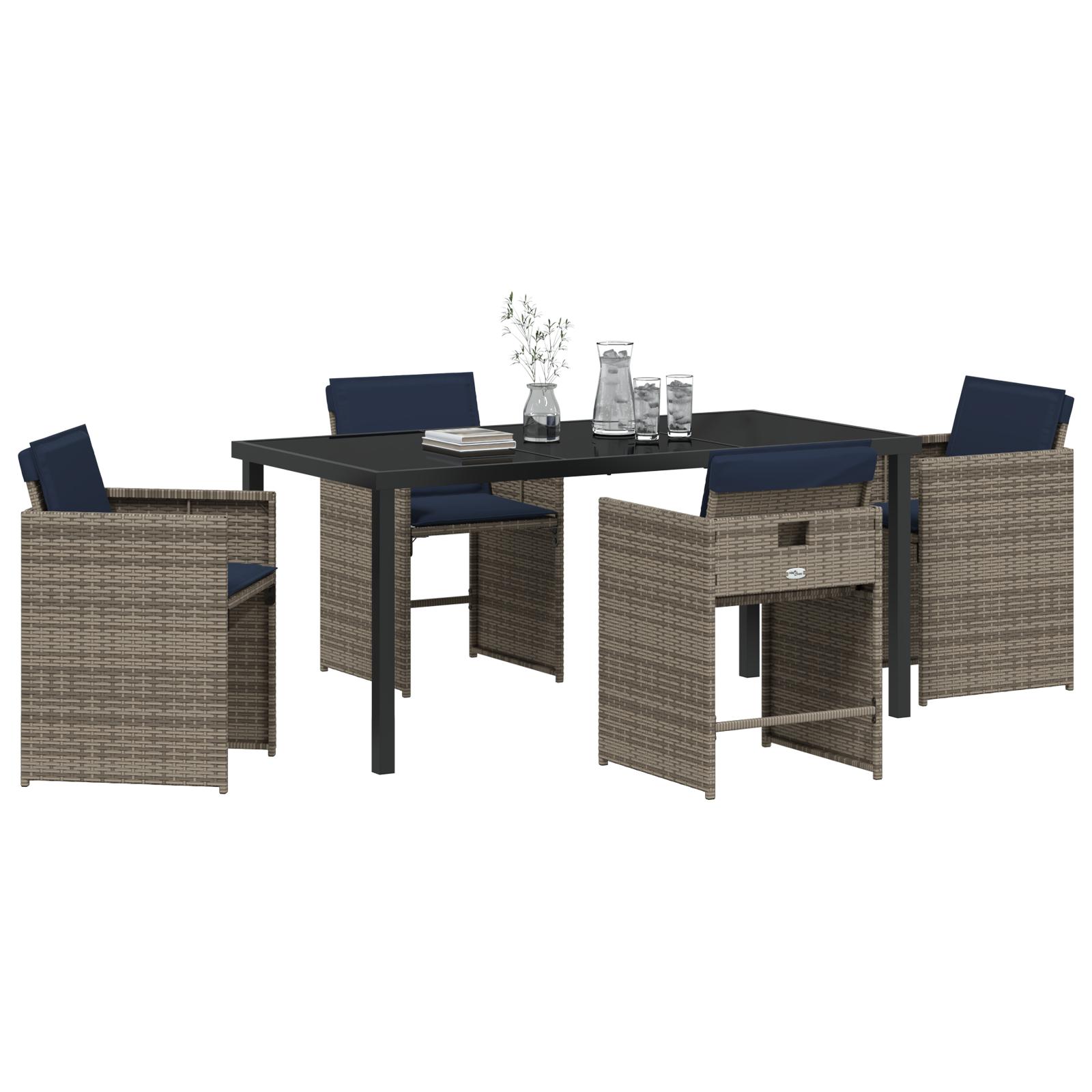 5 Personers Have Spisesæt med Puder Grå Poly Rattan