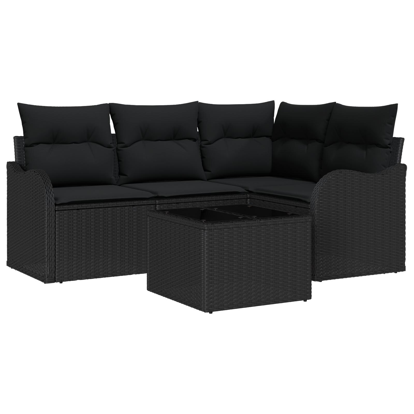 5 Deles Have Sofa Sæt Med Puder Beige Poly Rattan,  2-Personers Have Sofa Med Puder Sort Poly Rattan