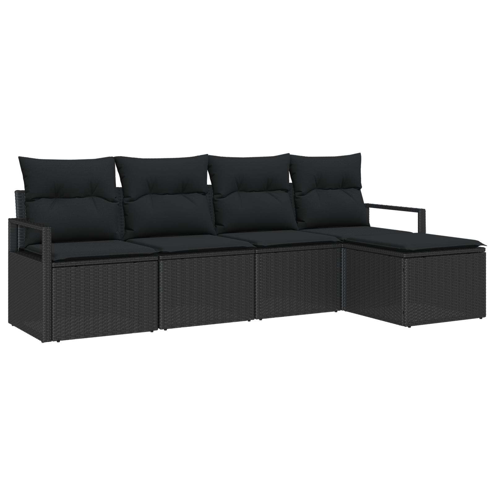 5 Stykker Have Sofa Set med Puder Sort Poly Rattan,  2-Sæders Have Sofa med Puder Sort Poly Rattan