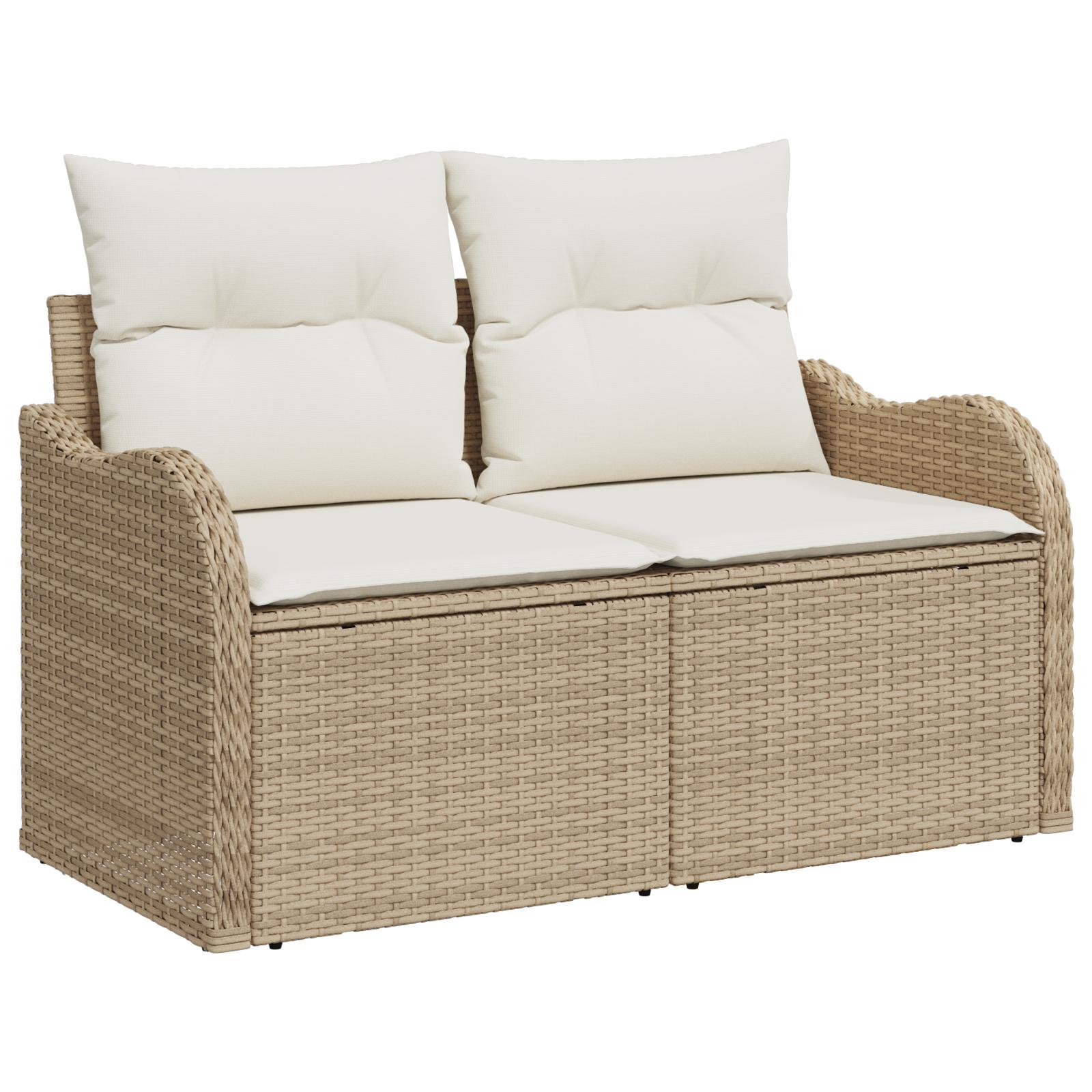 6 Deles Have Sofa Sæt med Puder Beige Poly Rattan,  2-Sæders Have Sofa med Puder Beige Poly Rattan