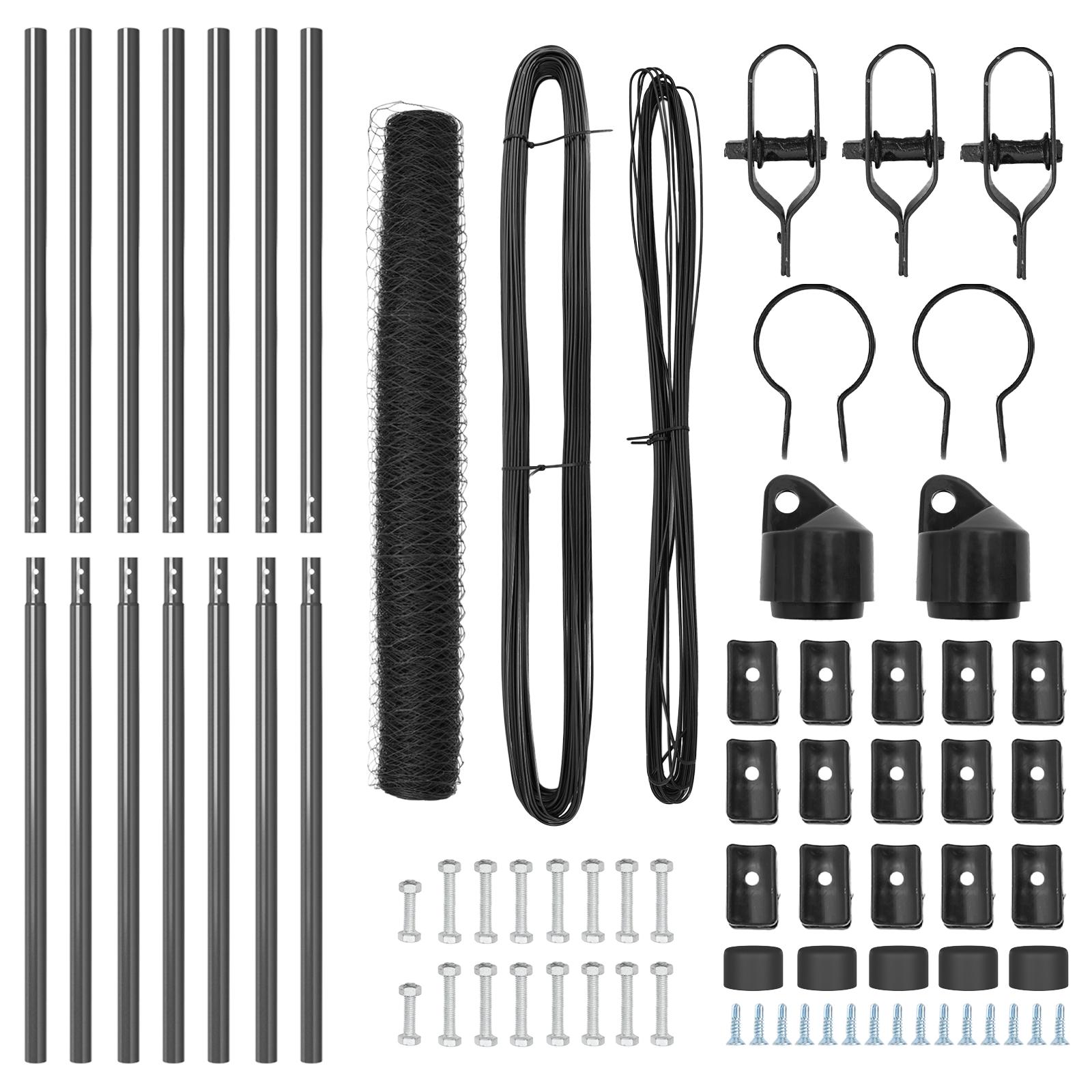 Hexagon hegn Grå 1x10 m Stål,  Hegnspæle 7 stk Grå Ø32 mm 150 cm Galvaniseret stål