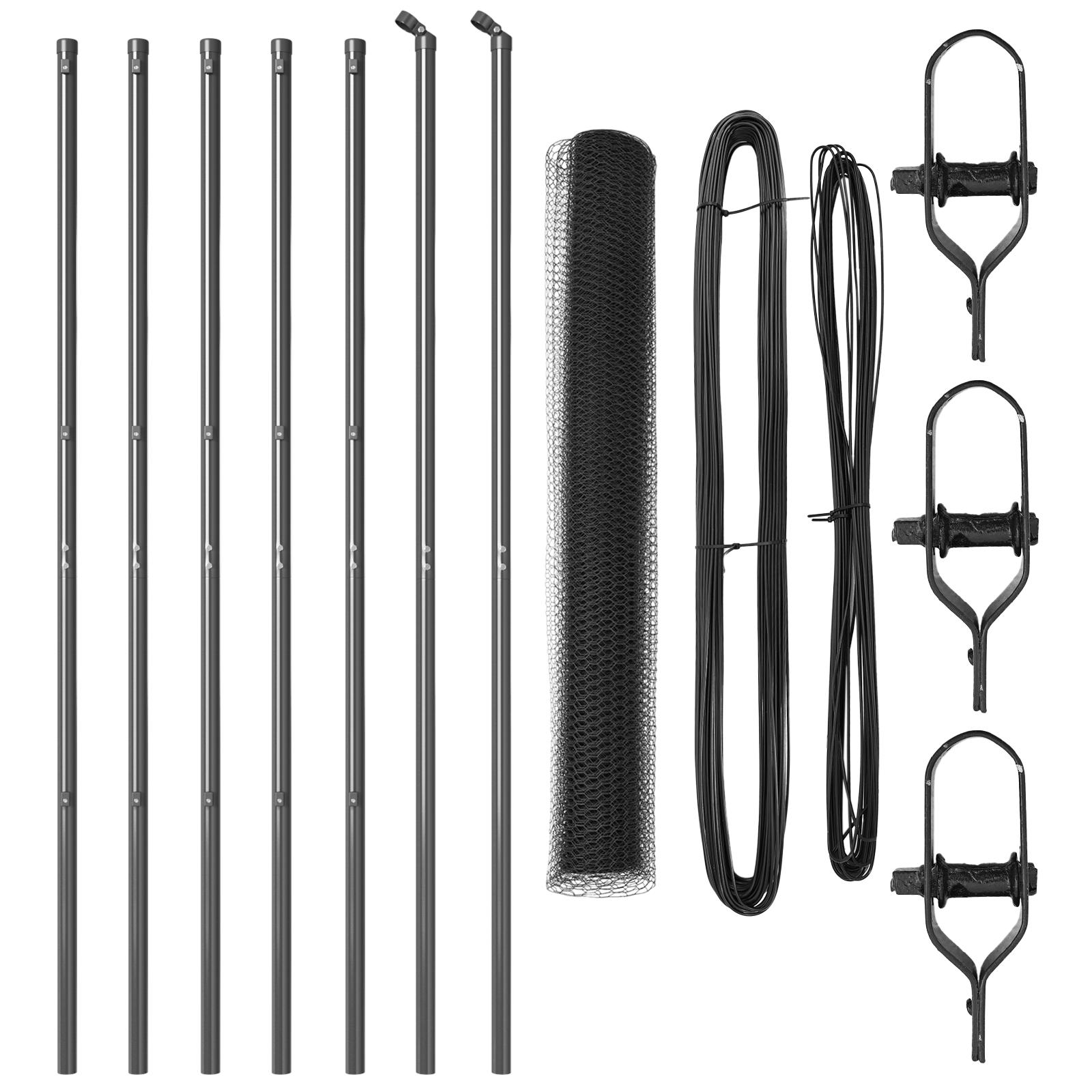 Hexagon Hegn Grå 1,2x10 m Stål,  Hegn Stænger 7 stk Grå Ø32 mm 170 cm Galvaniseret Stål