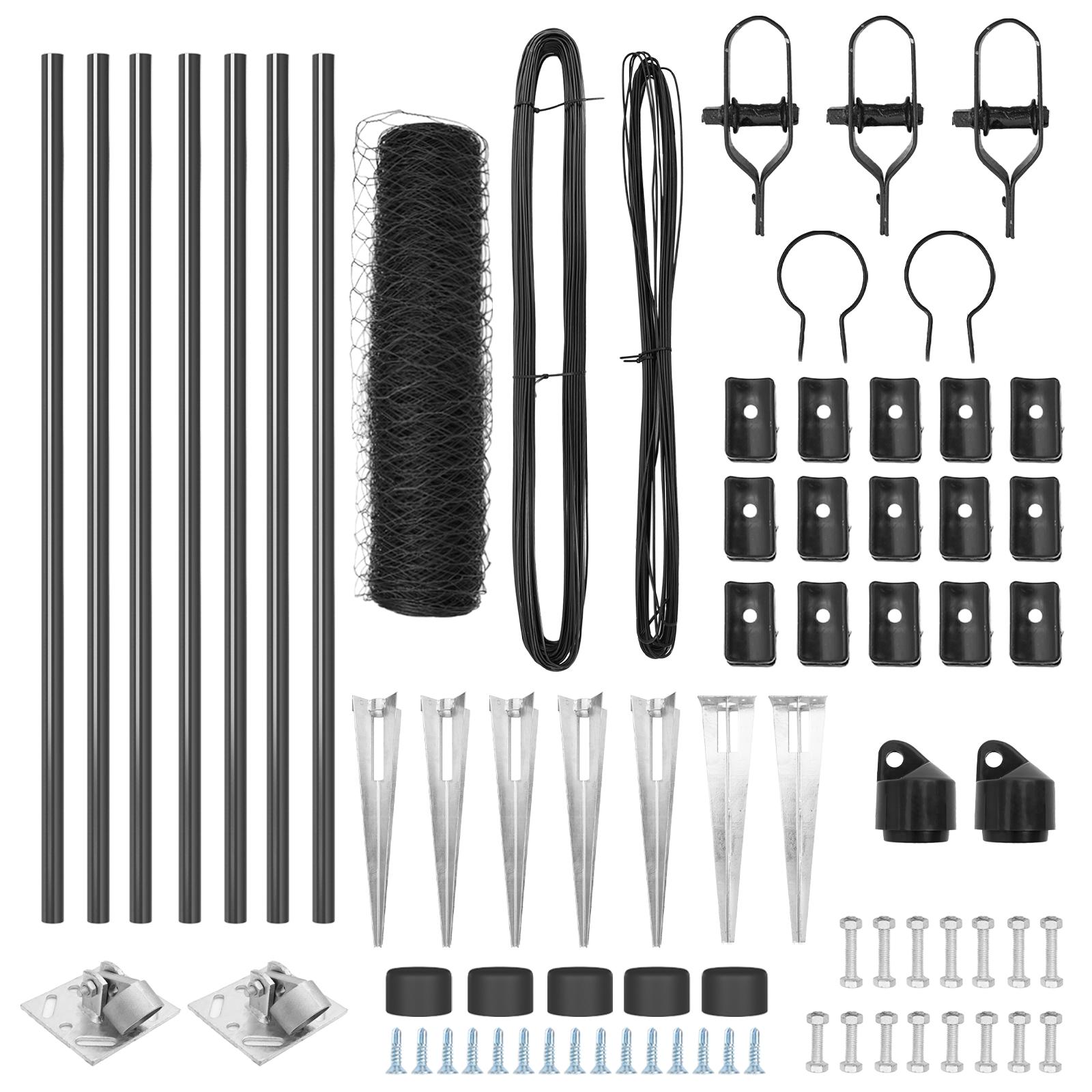 Hexagon Hegn Grå 1x10 m Stål,  Hegnspidser med spike 7 stk Ø32 mm 120 cm Galvaniseret Stål
