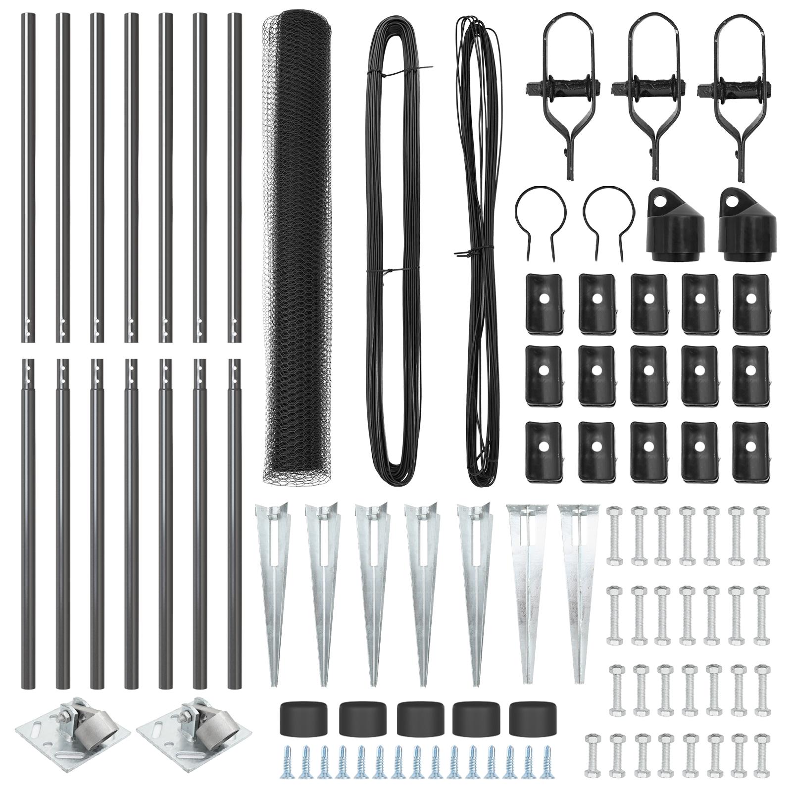 Hexagon hegn Grå 1.4x10 m Stål,  hegnspæle med spyd 7 stk Ø32 mm 160 cm Galvaniseret stål