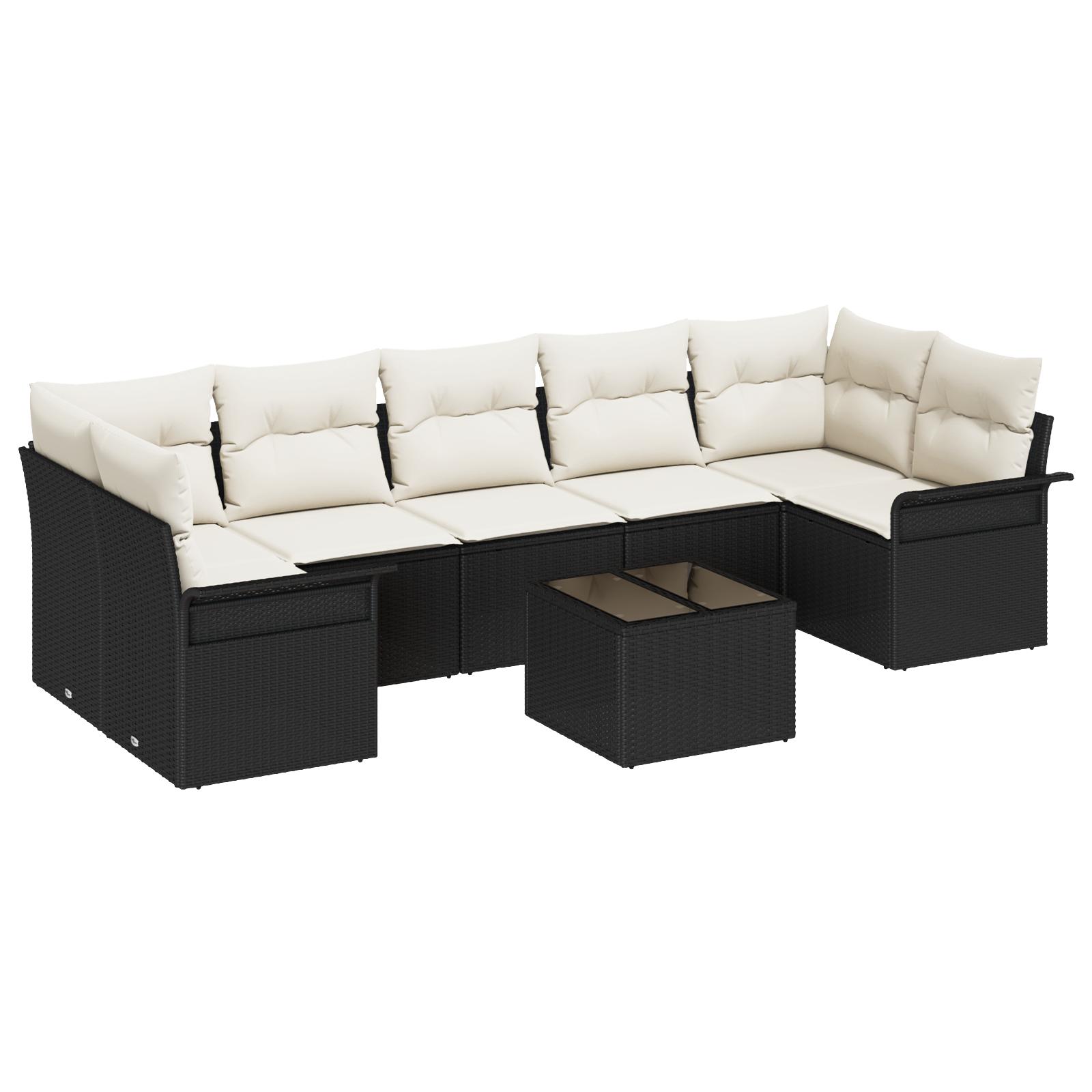 8 Stk Have Sofagruppe med Puder Sort Poly Rattan,  2-personers Have Sofa med Opbevaring & Puder Sort Poly Rattan