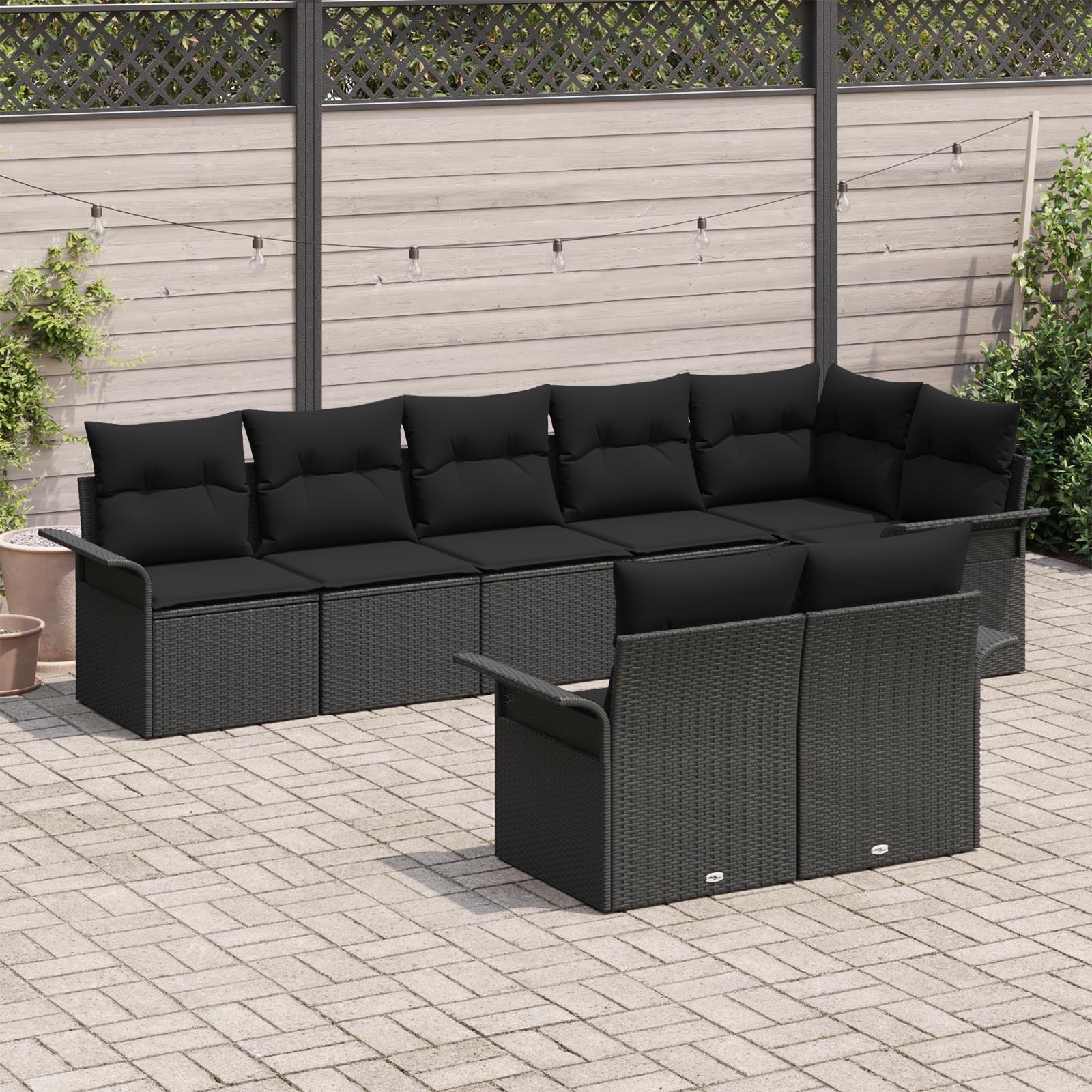 Havesofa Sæt med pude med opbevaring 8 stk Sort Poly rattan billede