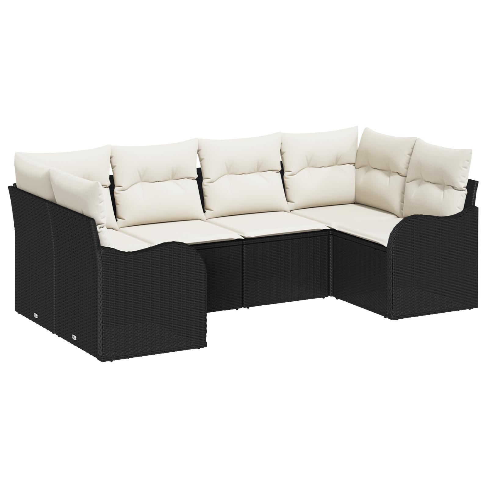 6 Deles Have Sofa Sæt med Puder Sort Poly Rattan,  2-personers Have Sofa med Opbevaring & Puder Sort Poly Rattan