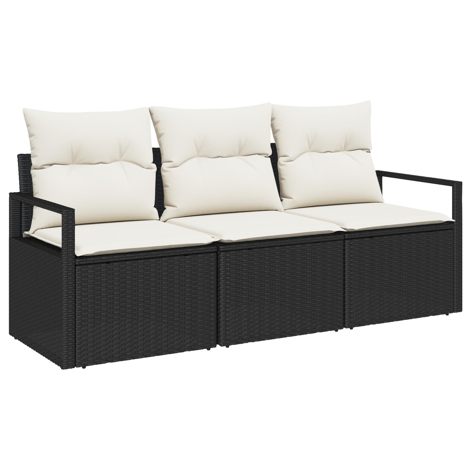 3-delt Have Sofa Sæt med puder Sort Polyrattan,  2-personers Have Sofa med opbevaring & puder Sort Polyrattan